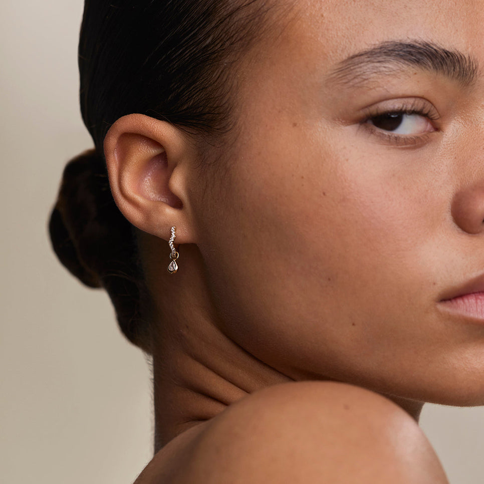 Scalloped Crystal Charm Huggies in Gold-Astrid & Miyu