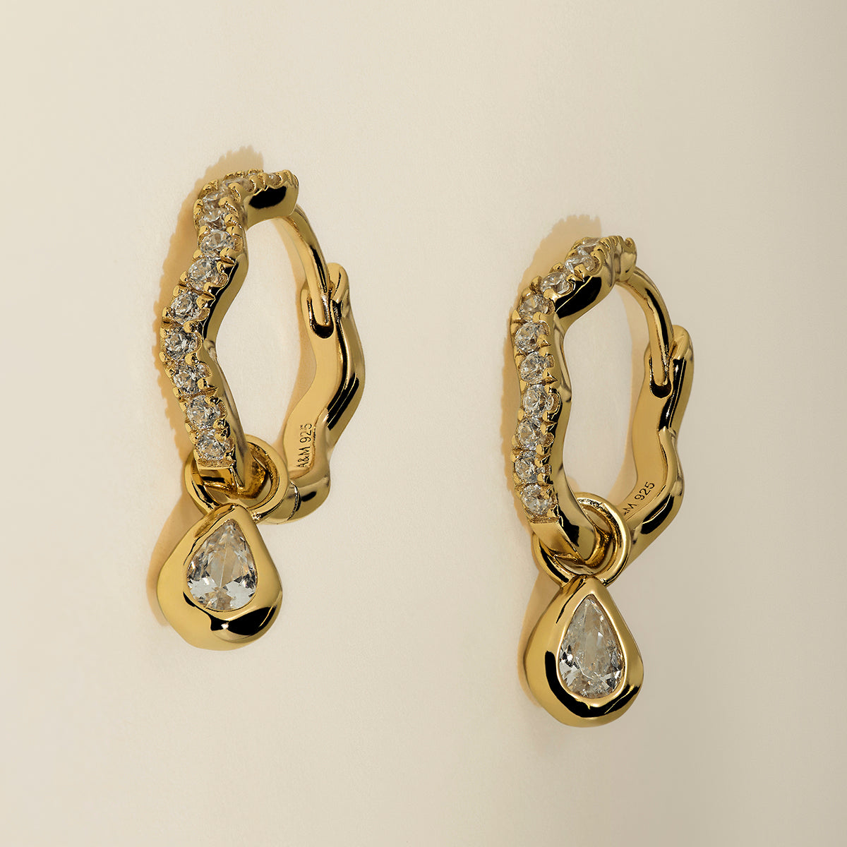Scalloped Crystal Charm Huggies in Gold-Astrid & Miyu