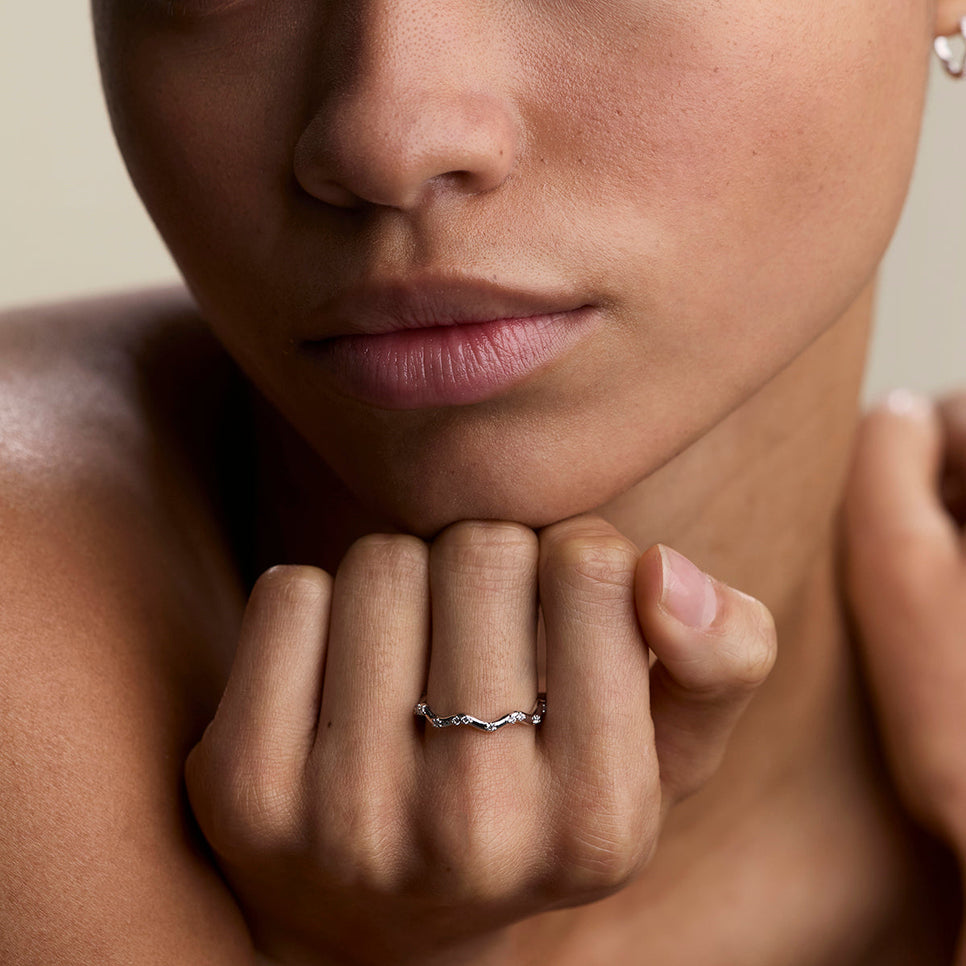 Scalloped Crystal Band Ring in Silver-Astrid & Miyu
