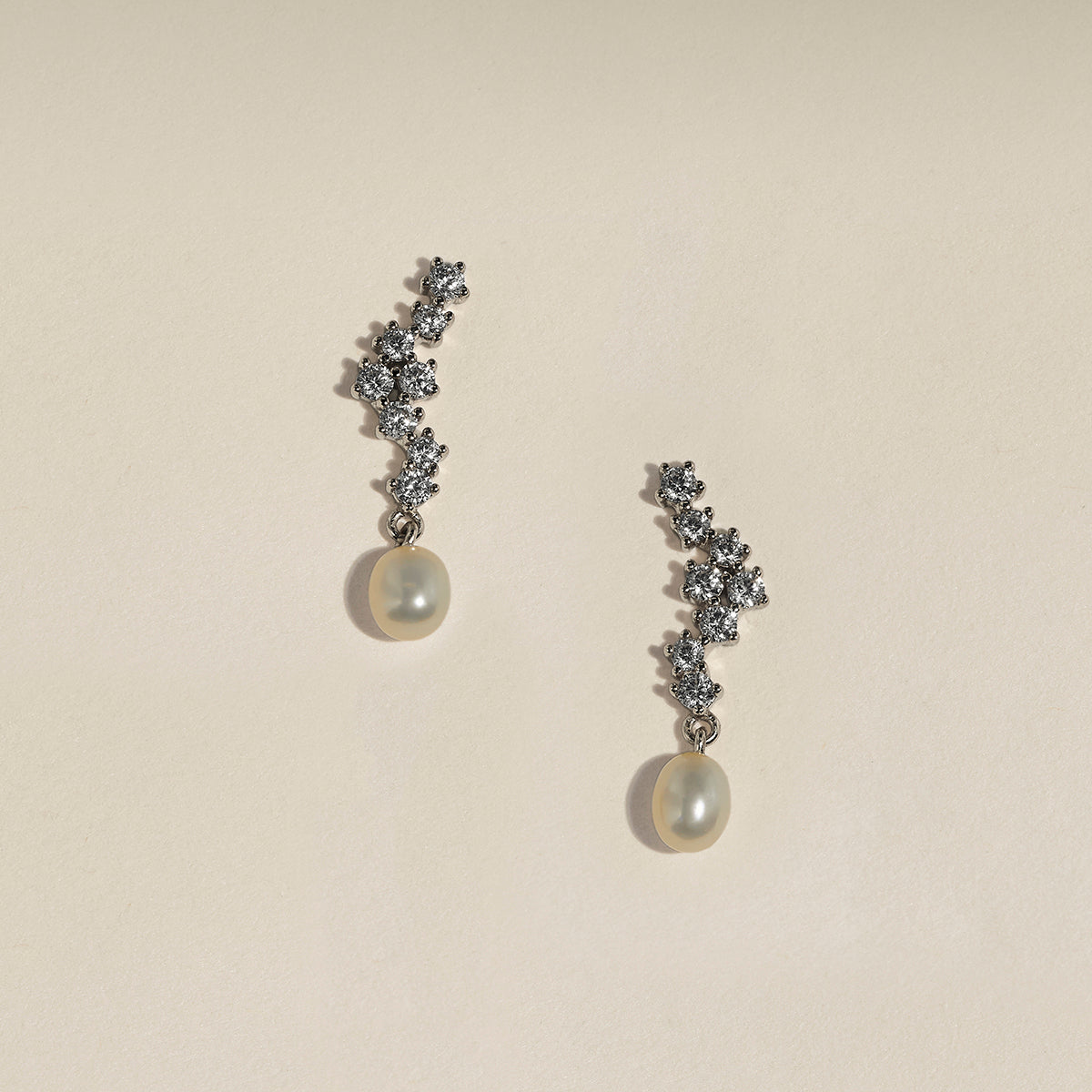 Scalloped Crystal Charm Studs in Silver