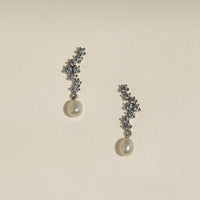 Scalloped Crystal Charm Studs in Silver