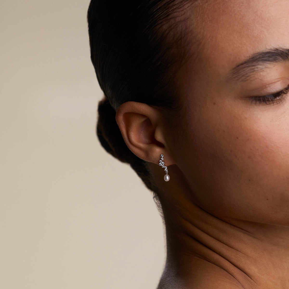 Scalloped Crystal Charm Studs in Silver