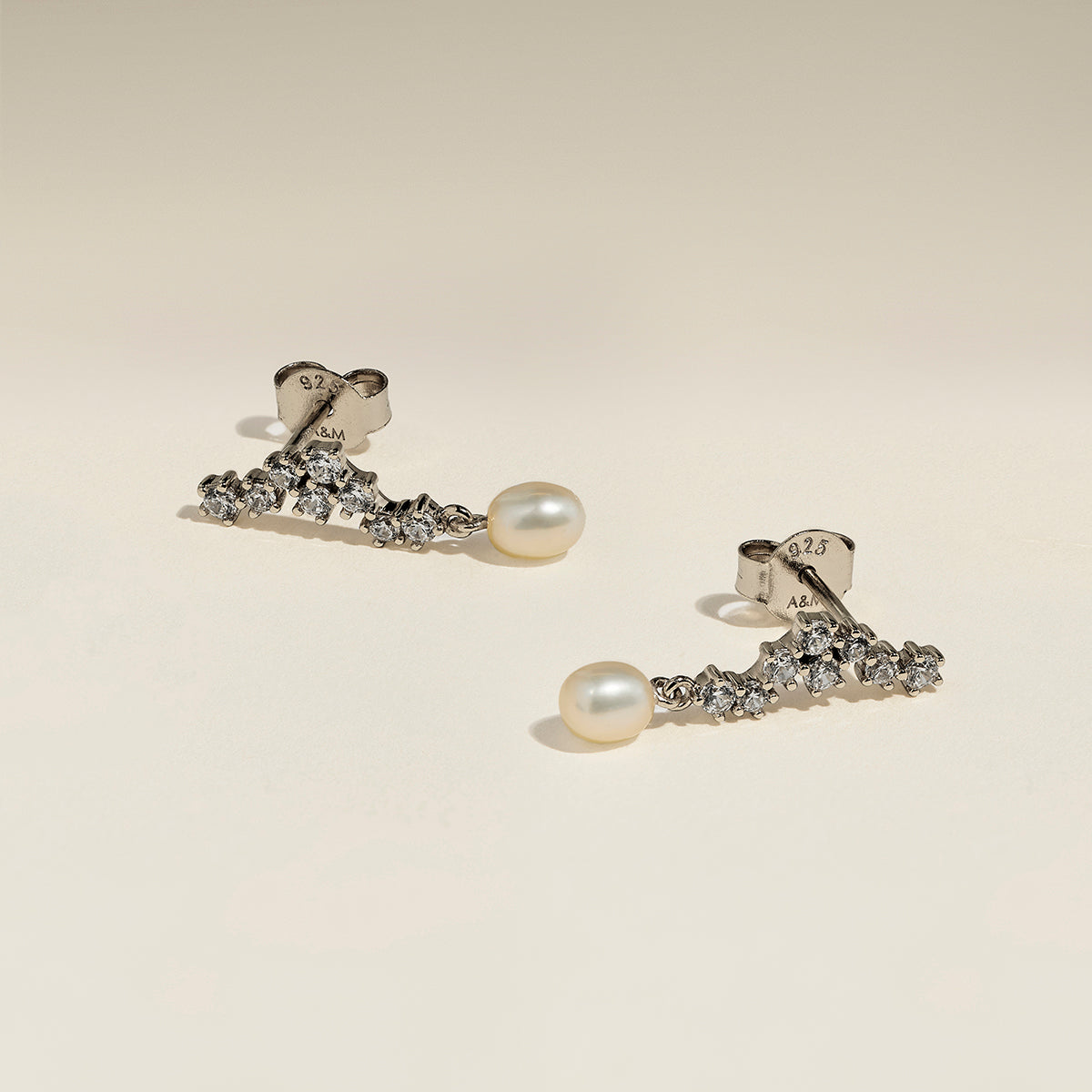 Scalloped Crystal Charm Studs in Silver