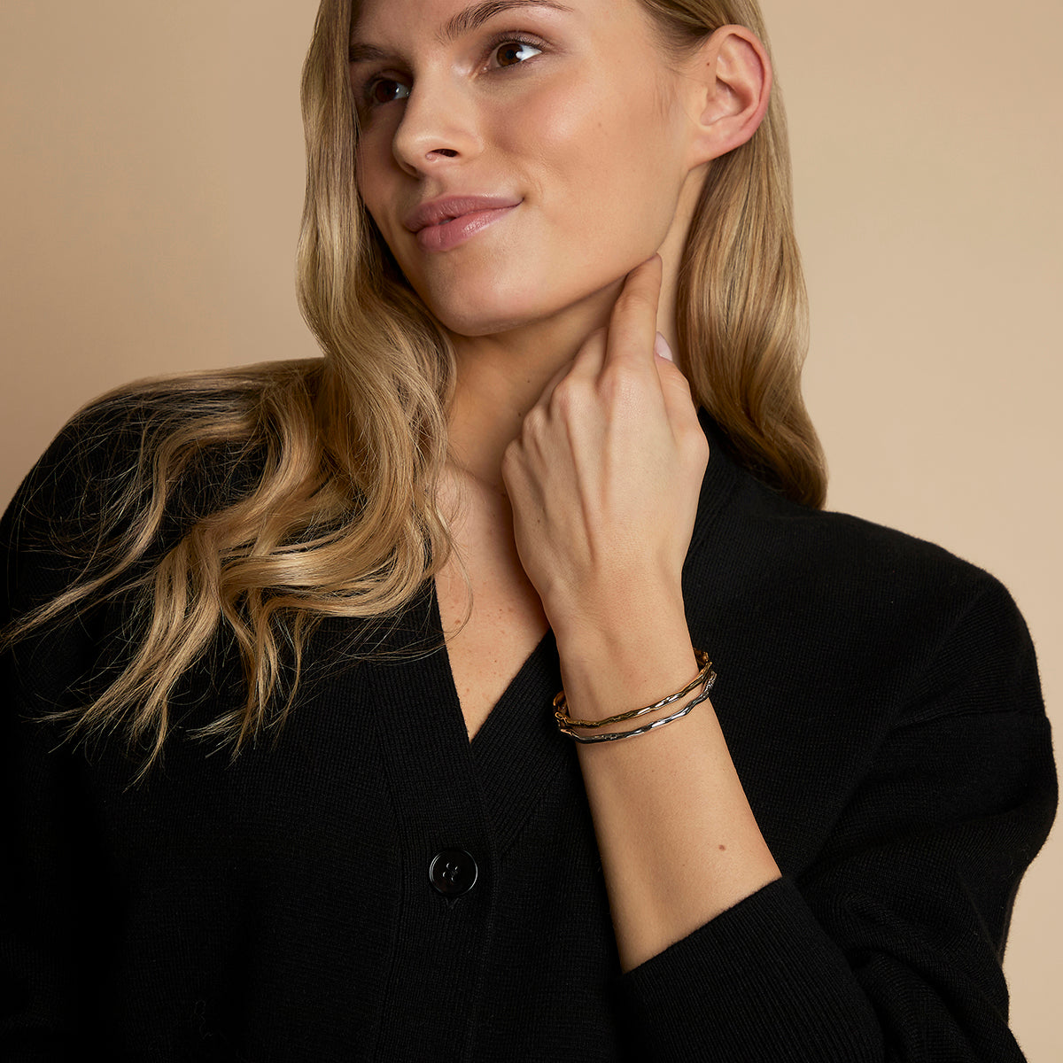 Molten Bangle Stacking Set in Mixed Metal