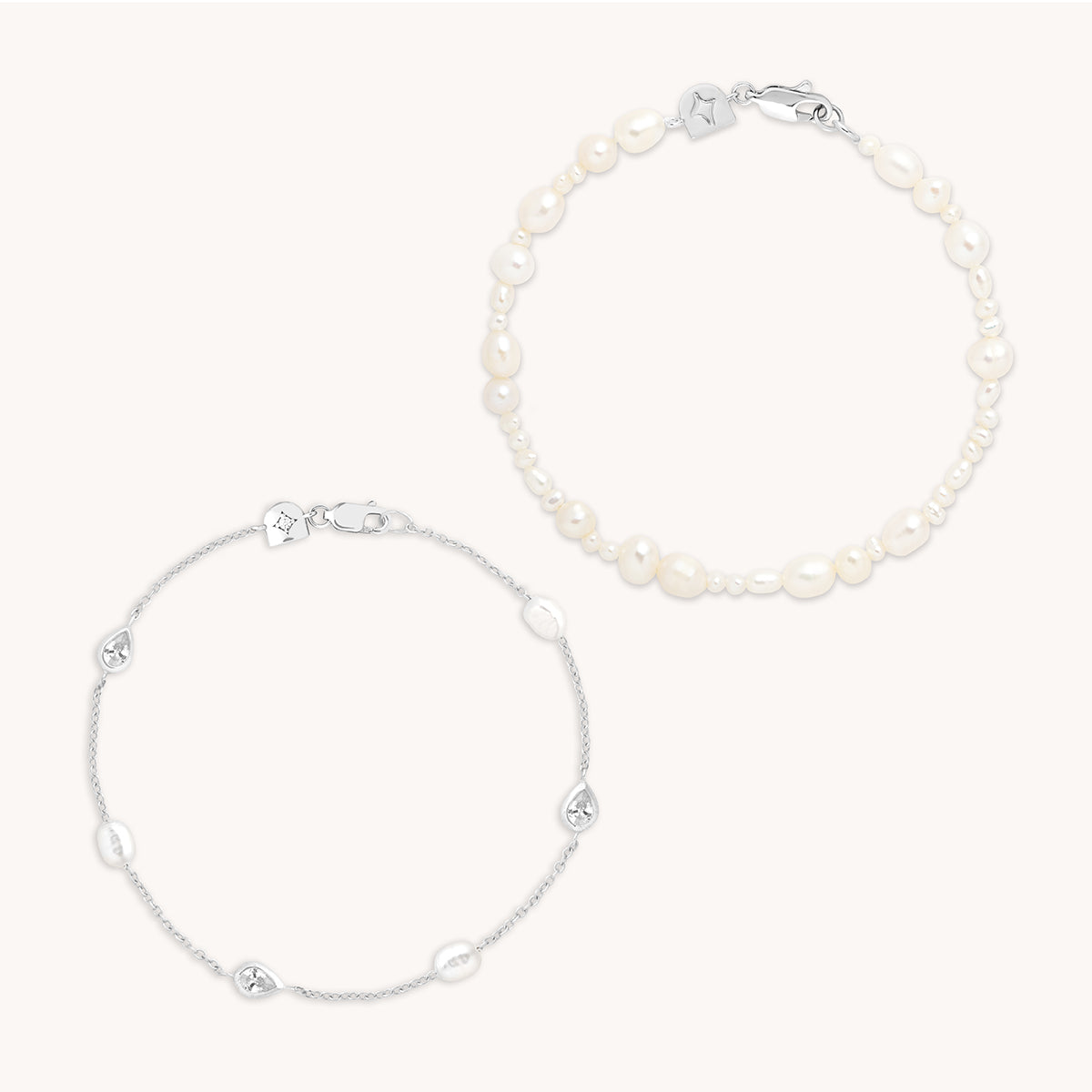 Pearl Bracelet Stacking Set in Silver