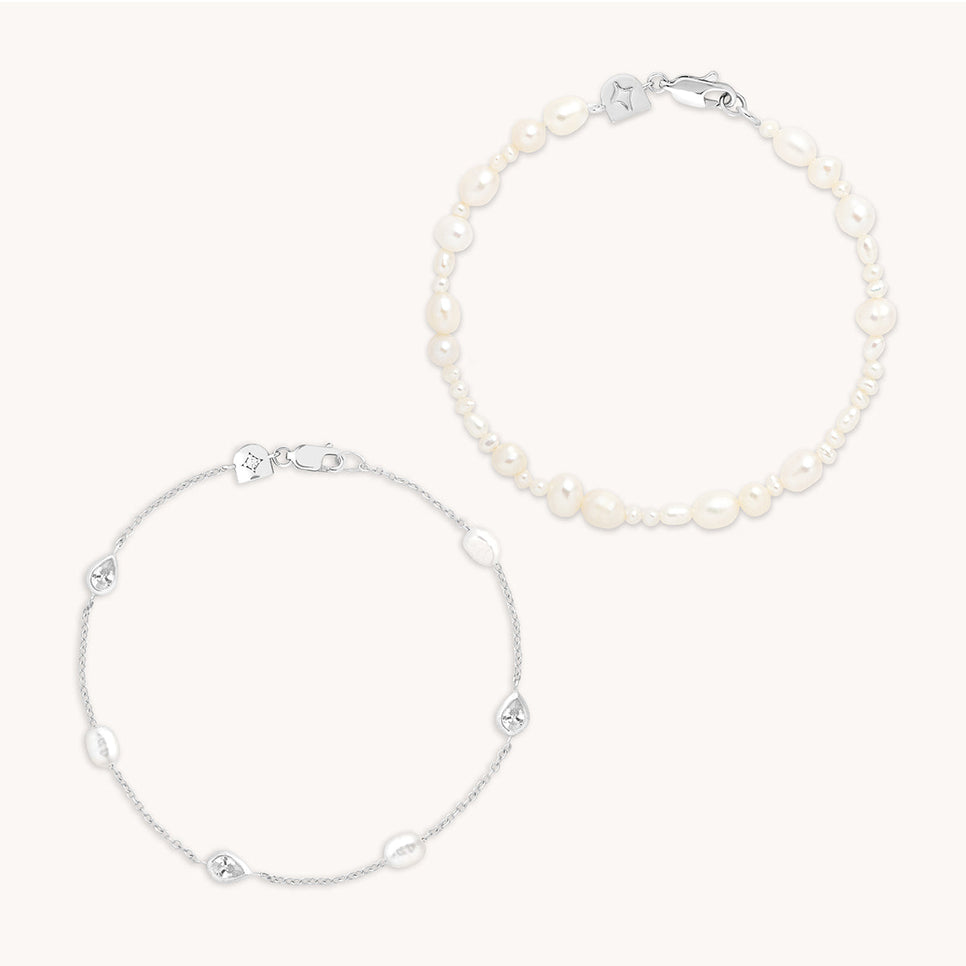 Pearl Bracelet Stacking Set in Silver