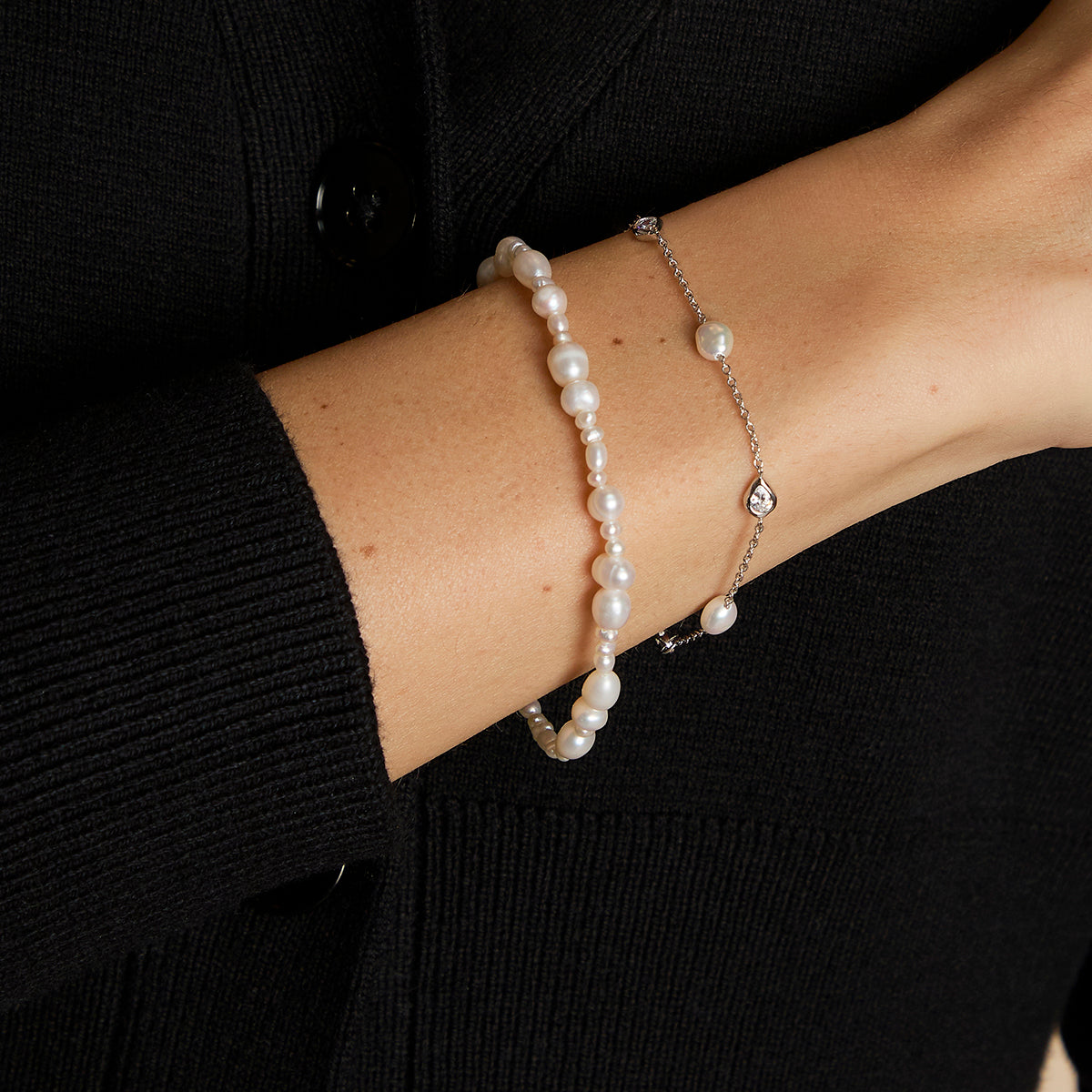 Pearl Bracelet Stacking Set in Silver
