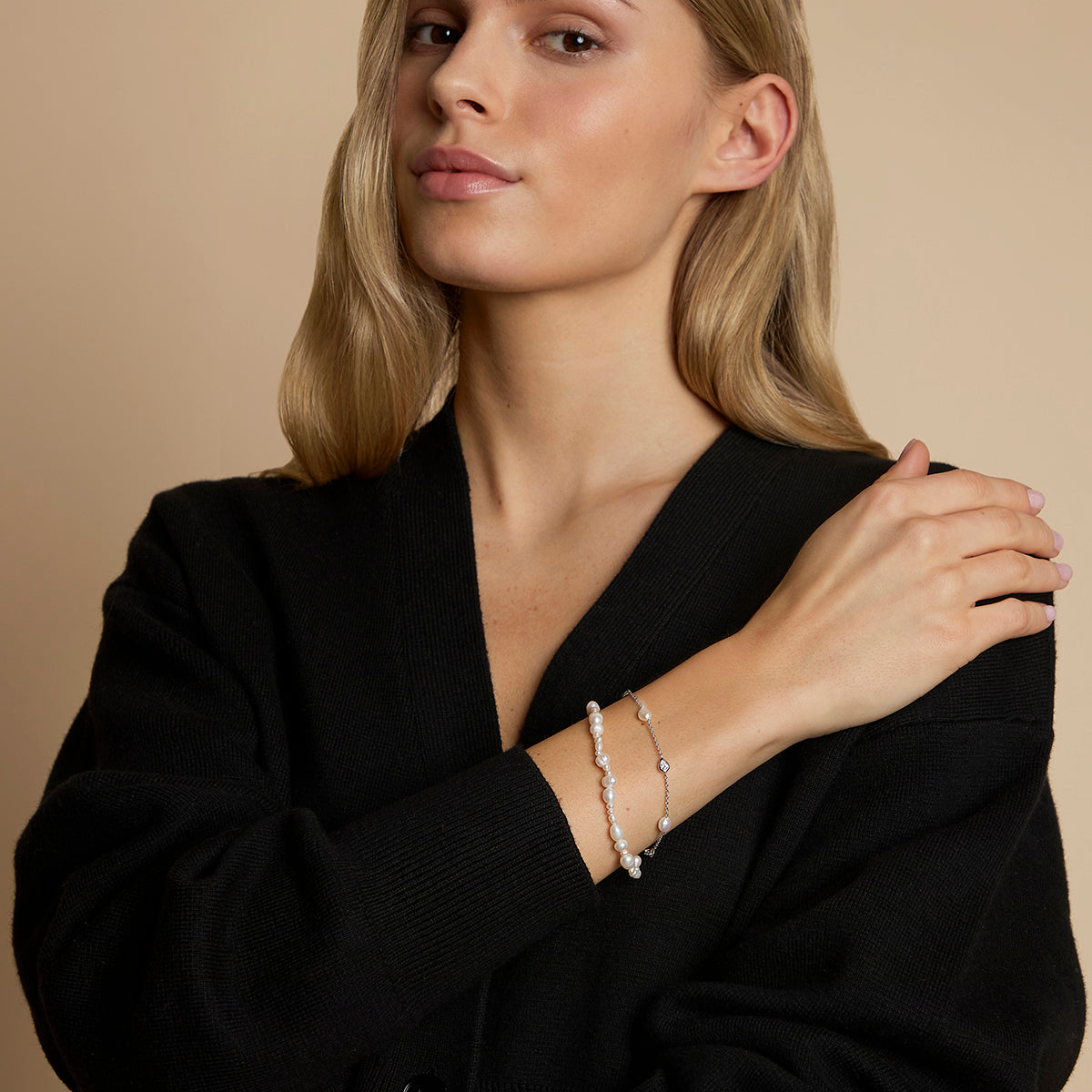 Pearl Bracelet Stacking Set in Silver