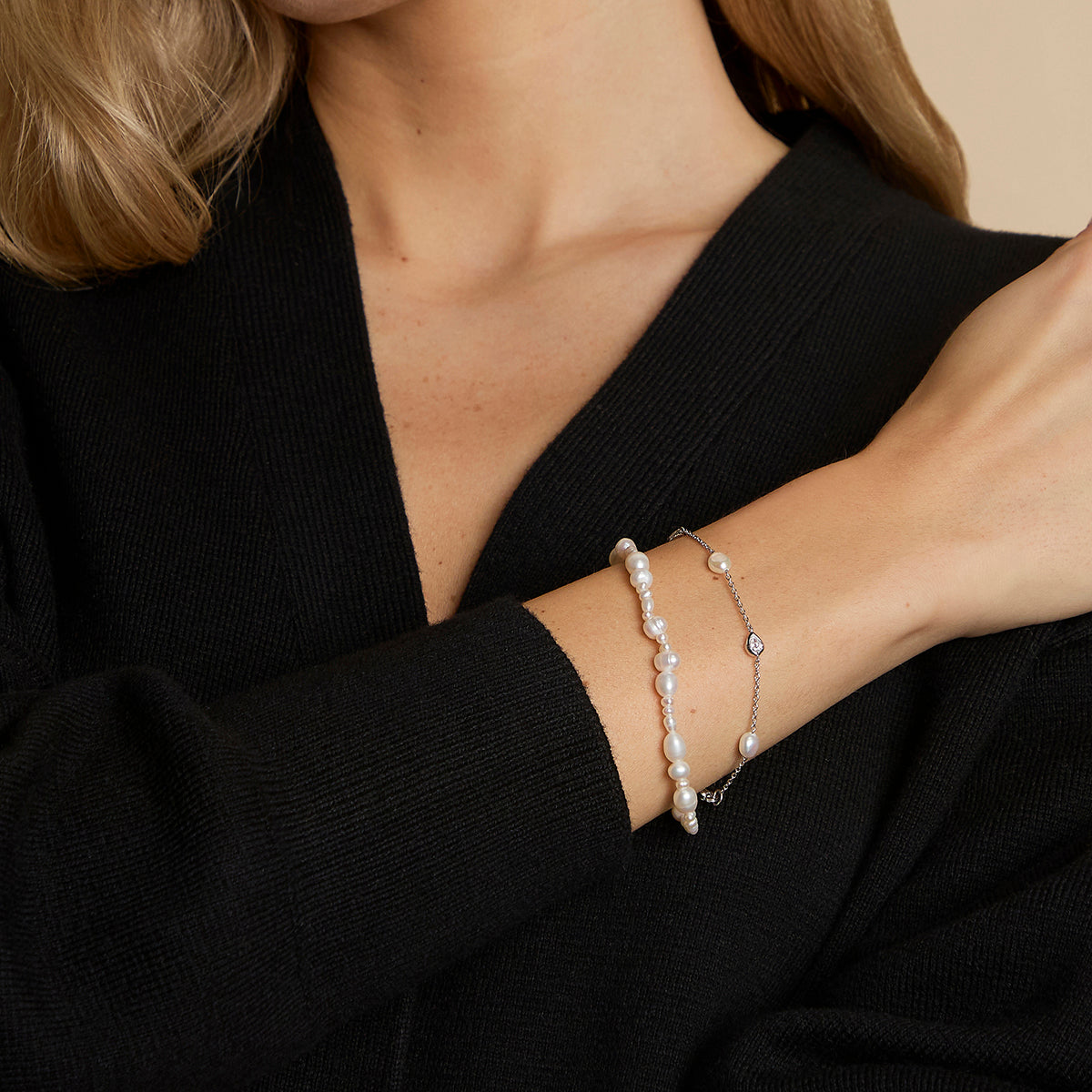 Pearl Bracelet Stacking Set in Silver