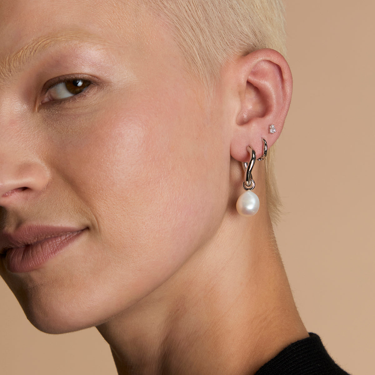 Serenity Pearl Hoops Stacking Set in Silver