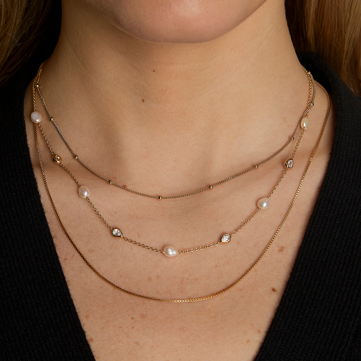 Essential Pearl Necklace Stacking Set in Gold
