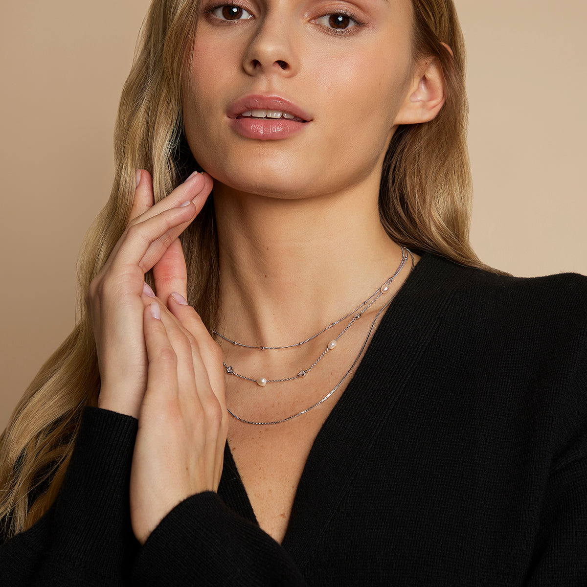 Essential Pearl Necklace Stacking Set in Silver