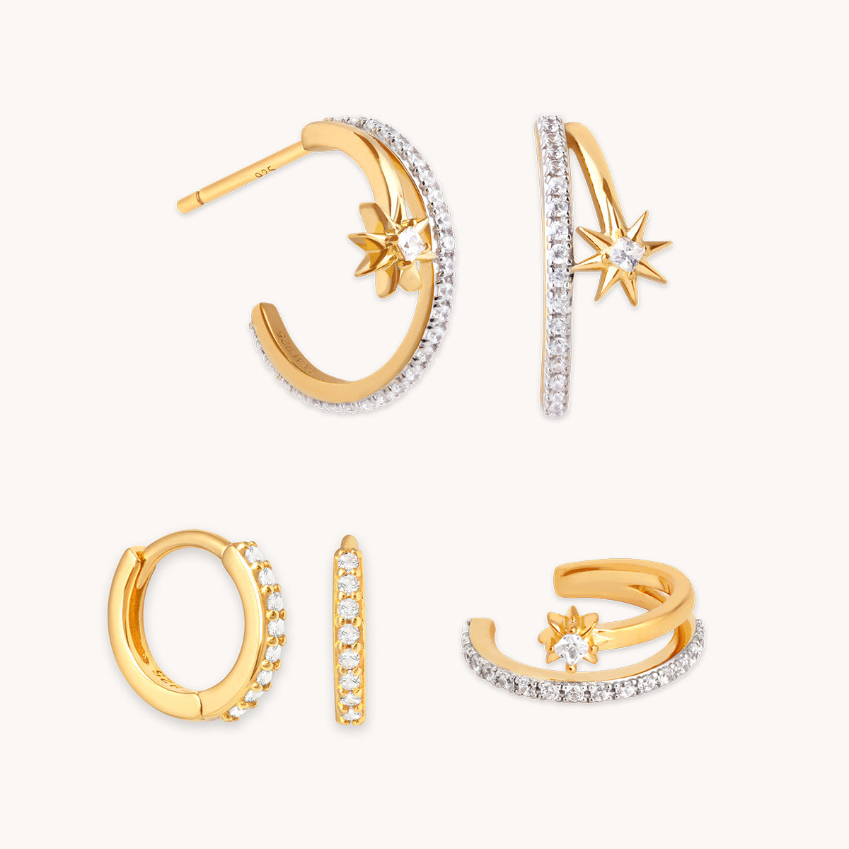 Cosmic Illusion Hoops Stacking Set in Gold
