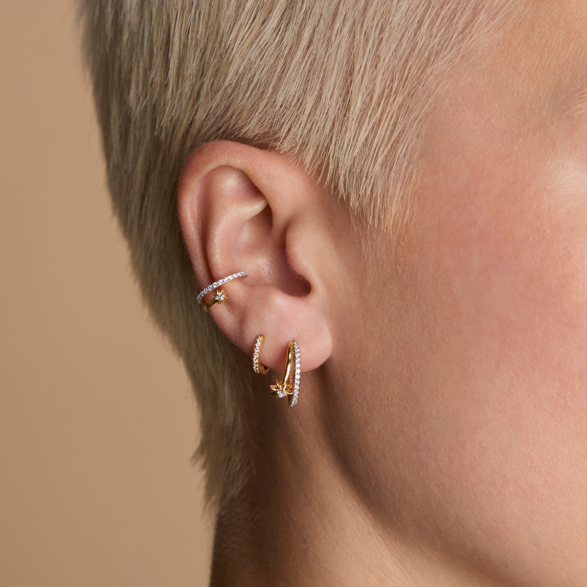 Cosmic Illusion Hoops Stacking Set in Gold