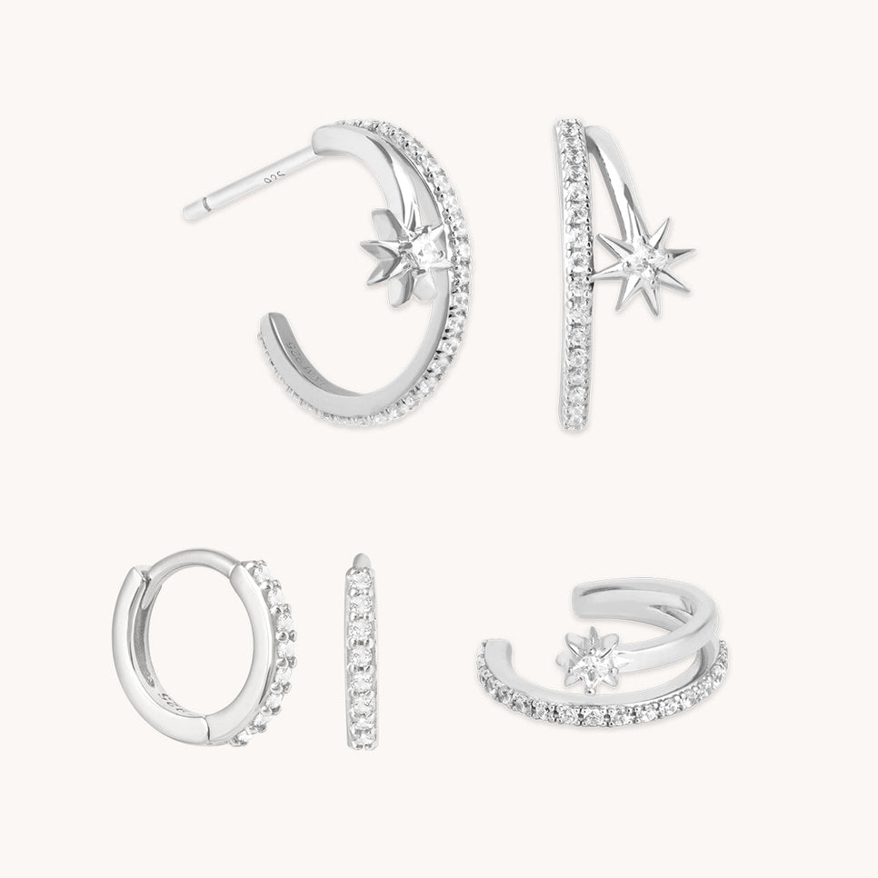 Cosmic Illusion Hoops Stacking Set in Silver