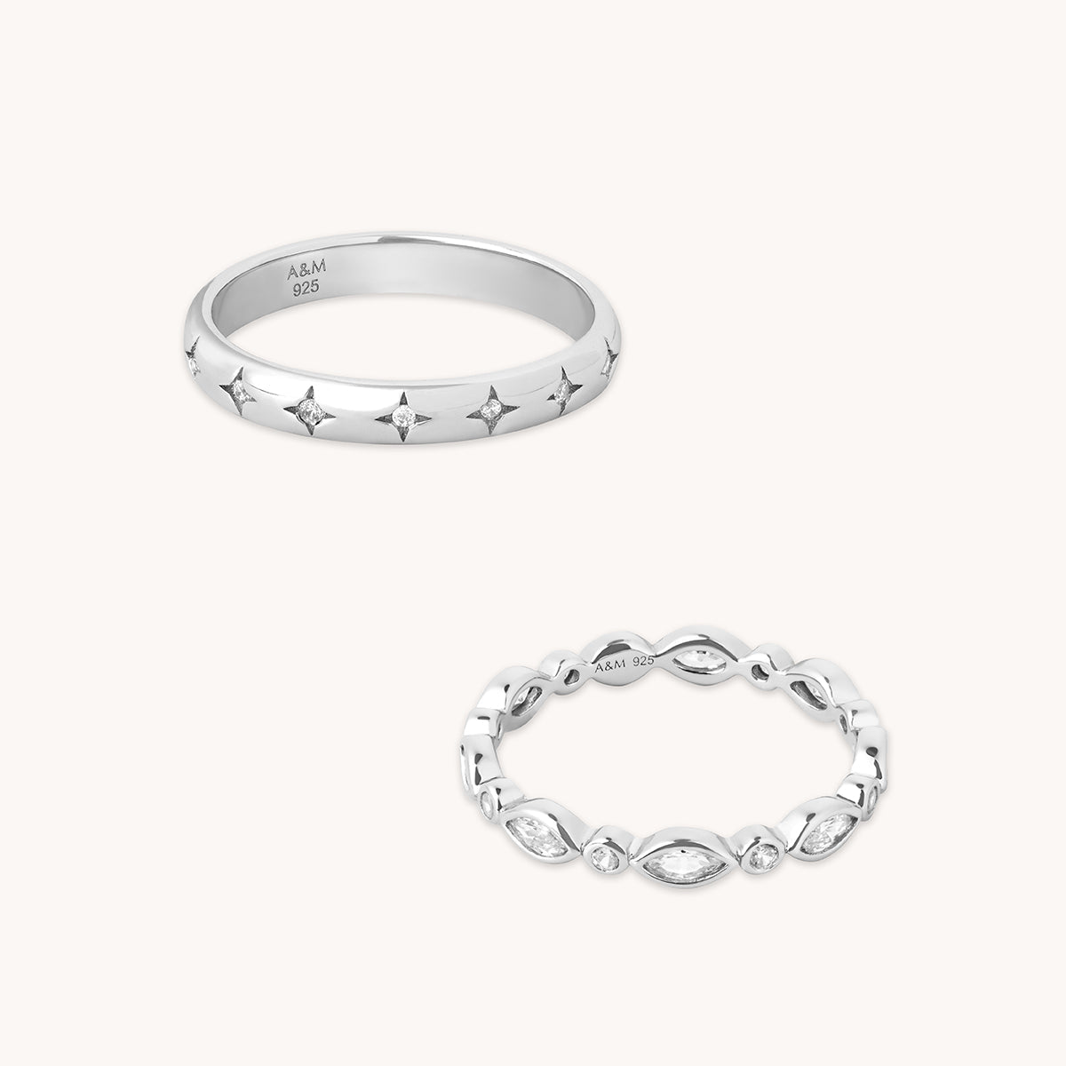 Crystal Band Ring Stacking Set in Silver