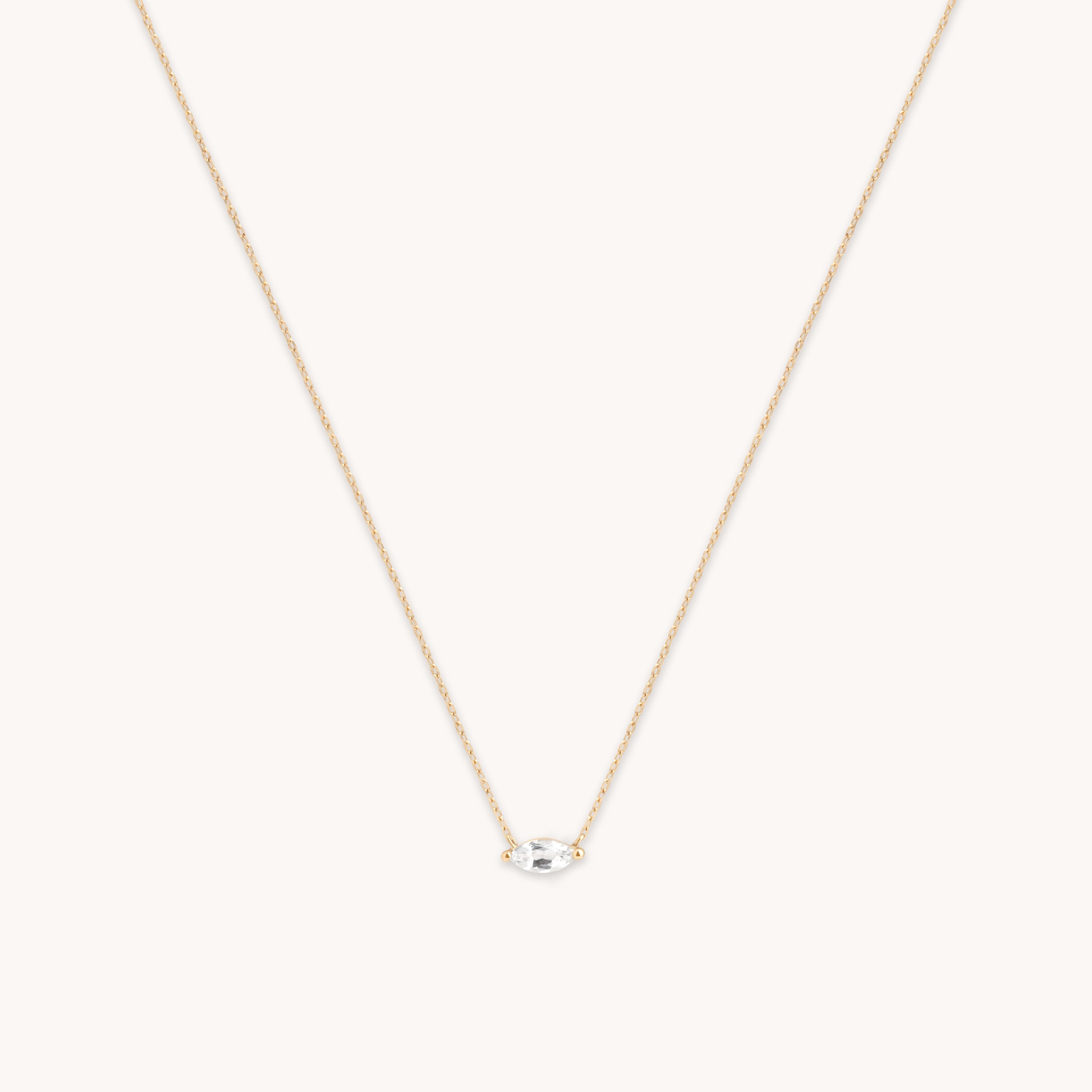 White Topaz Marquise Necklace in Solid Gold