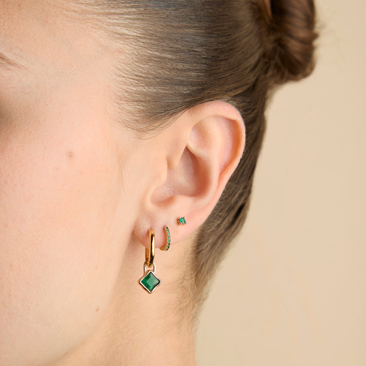 Green Agate May Clip Charm in Gold