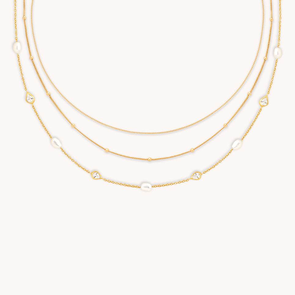 Essential Pearl Necklace Stacking Set in Gold