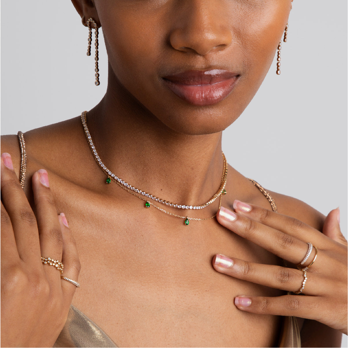 Green Topaz Charm Necklace in Gold