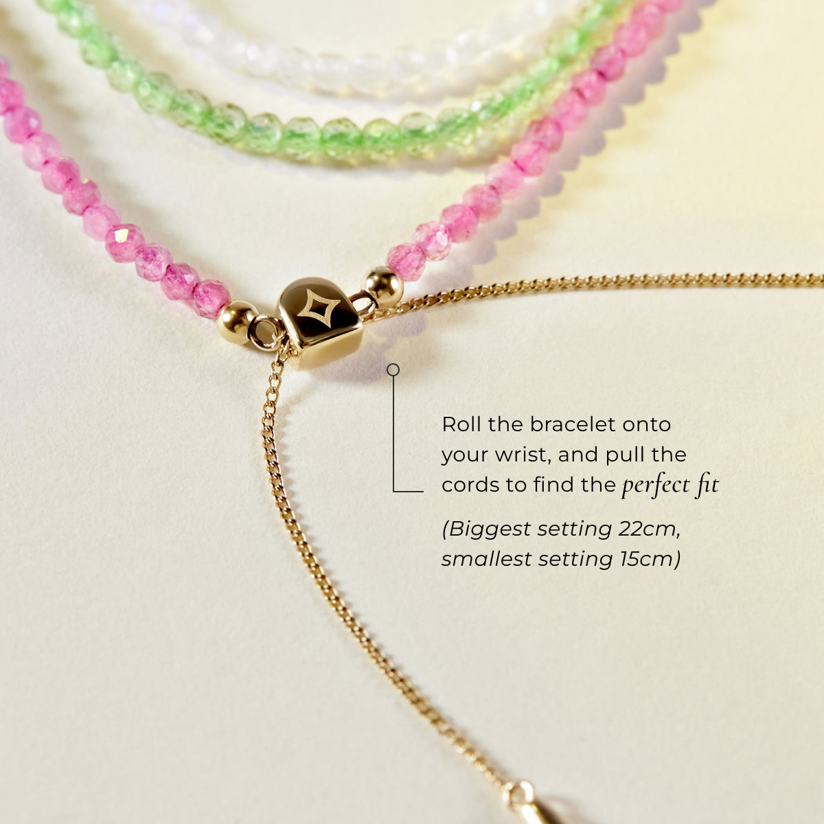 Tourmaline October Beaded Bracelet in Solid Gold