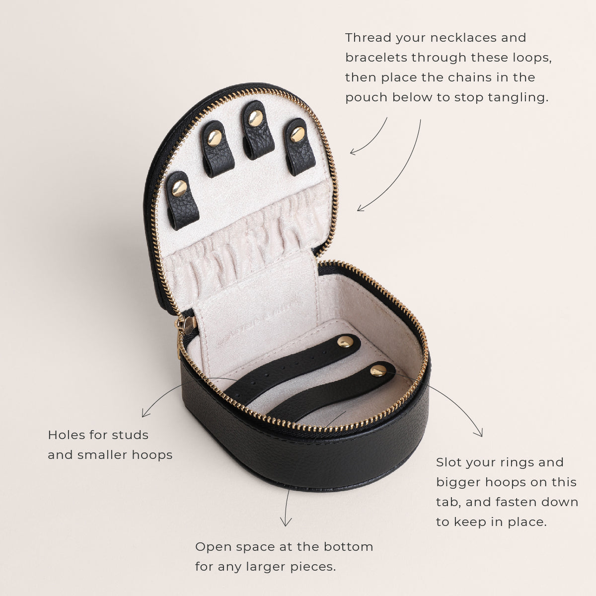 Leather Travel Jewellery Box in Black