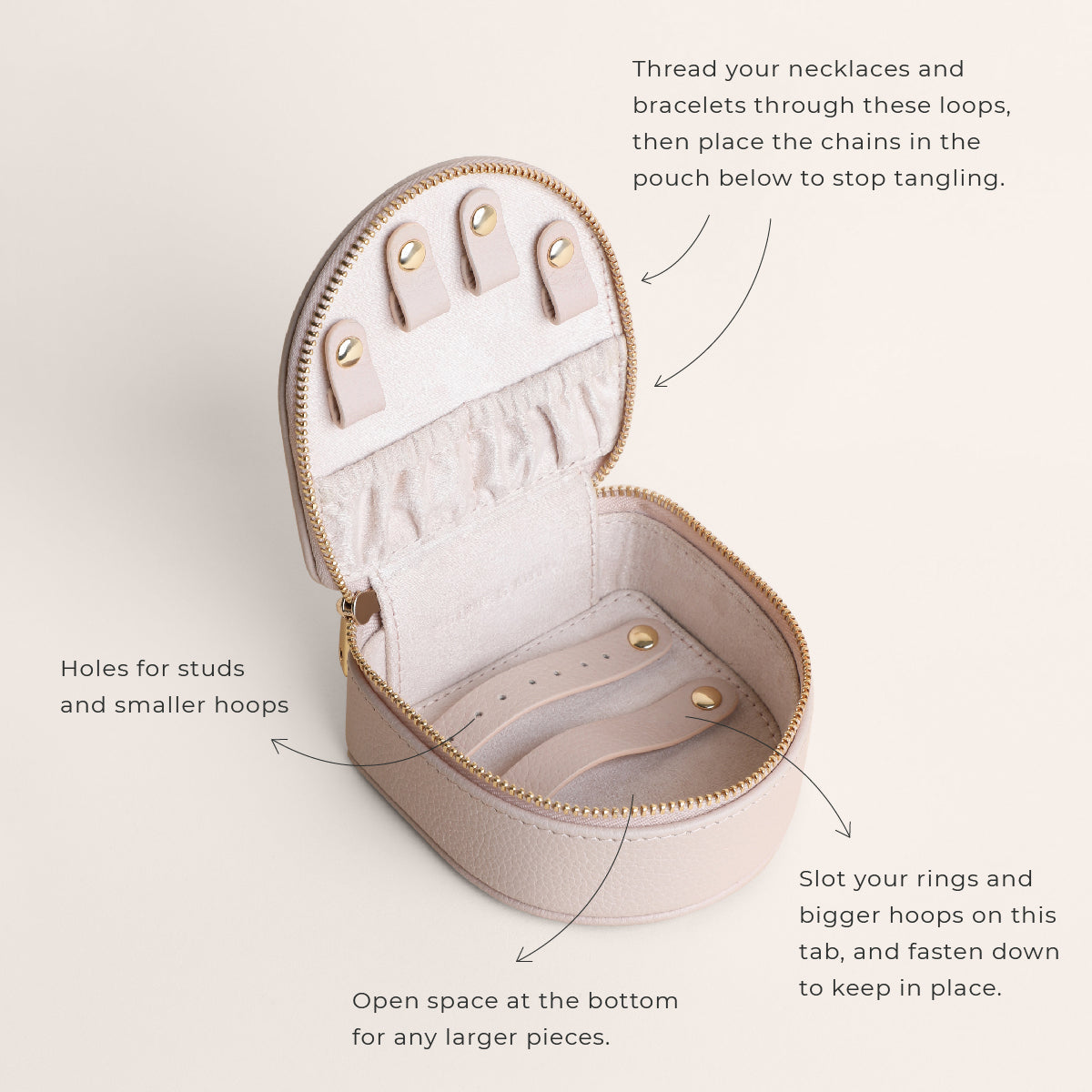 Leather Travel Jewellery Box in Fawn Sand