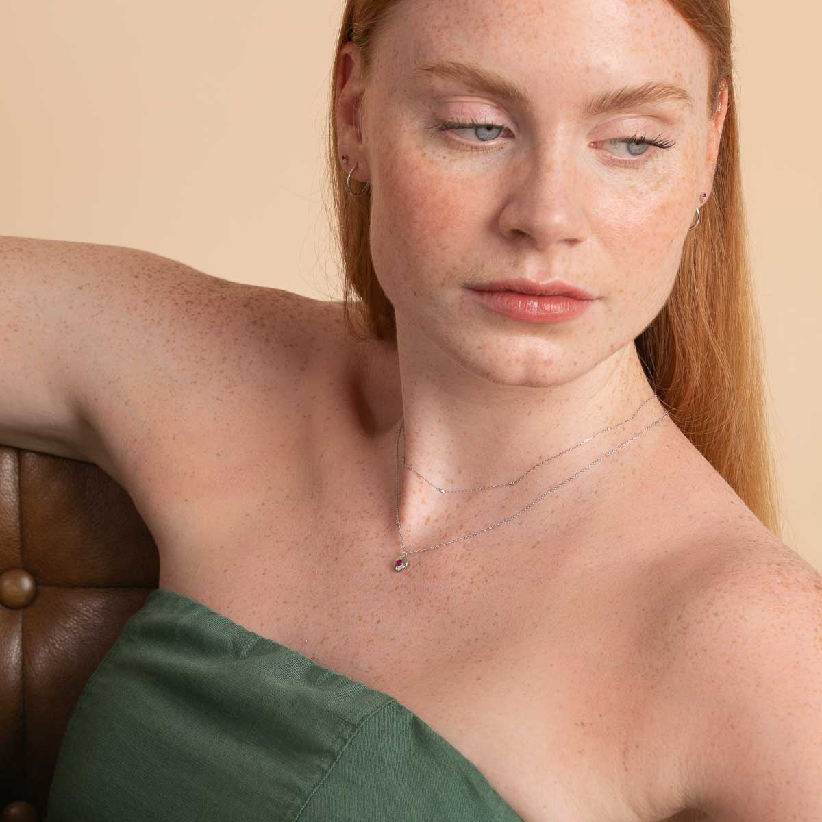 July Ruby Birthstone Necklace in Solid White Gold