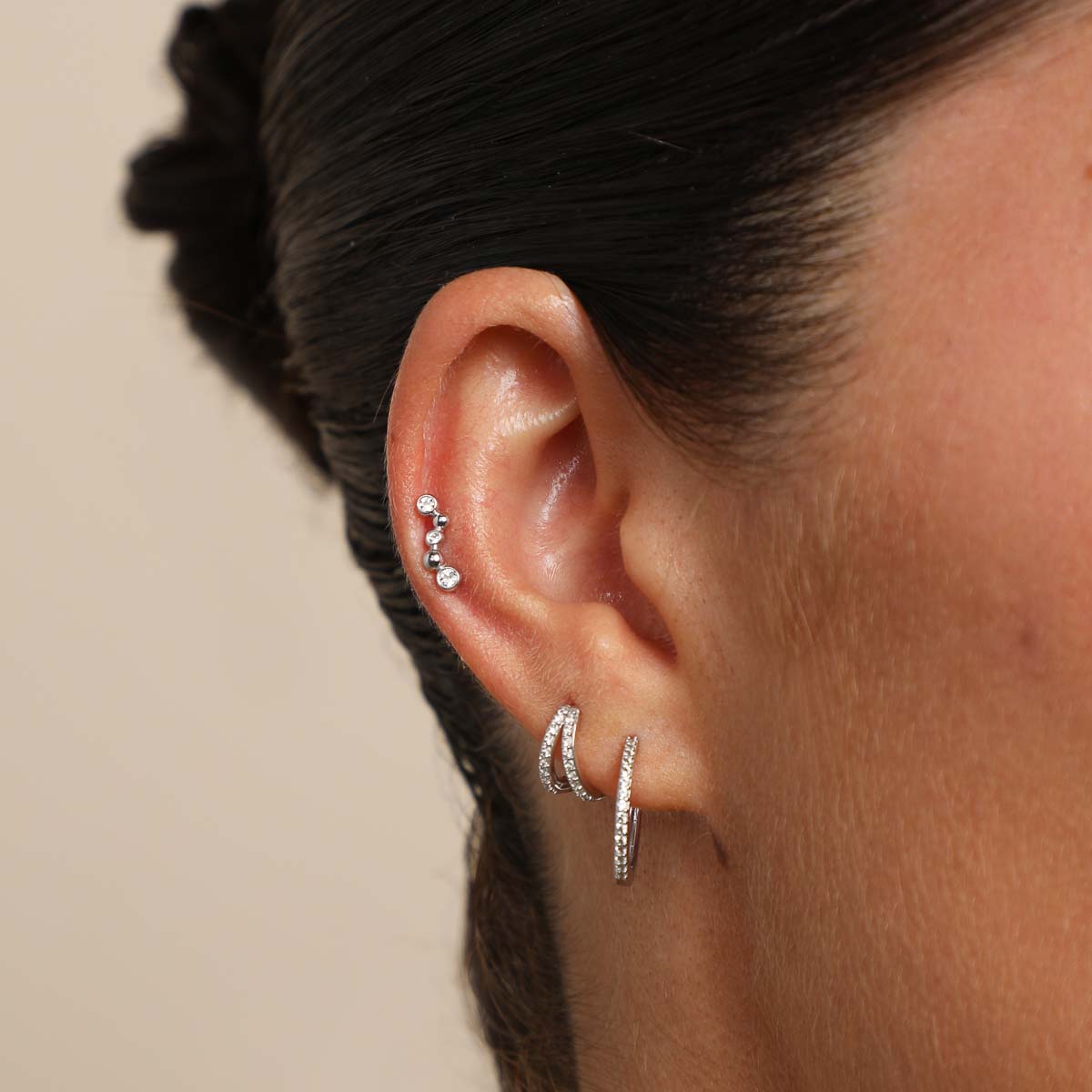 Topaz Beaded Wave Piercing Stud in Solid White Gold