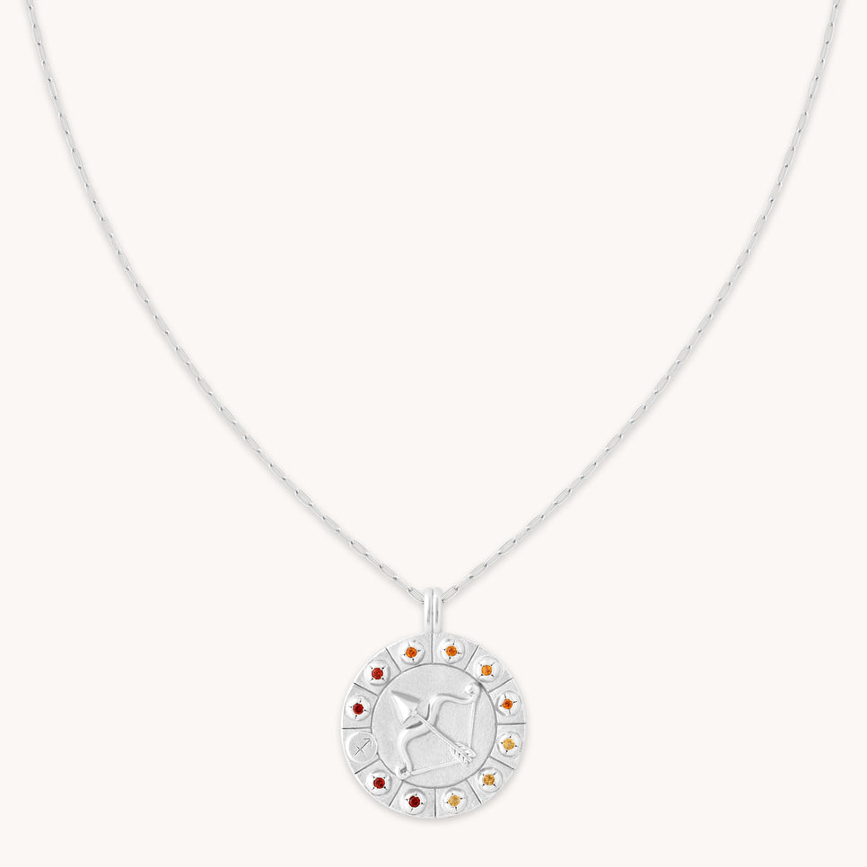 Sagittarius Bold Zodiac Pendant Necklace in Silver