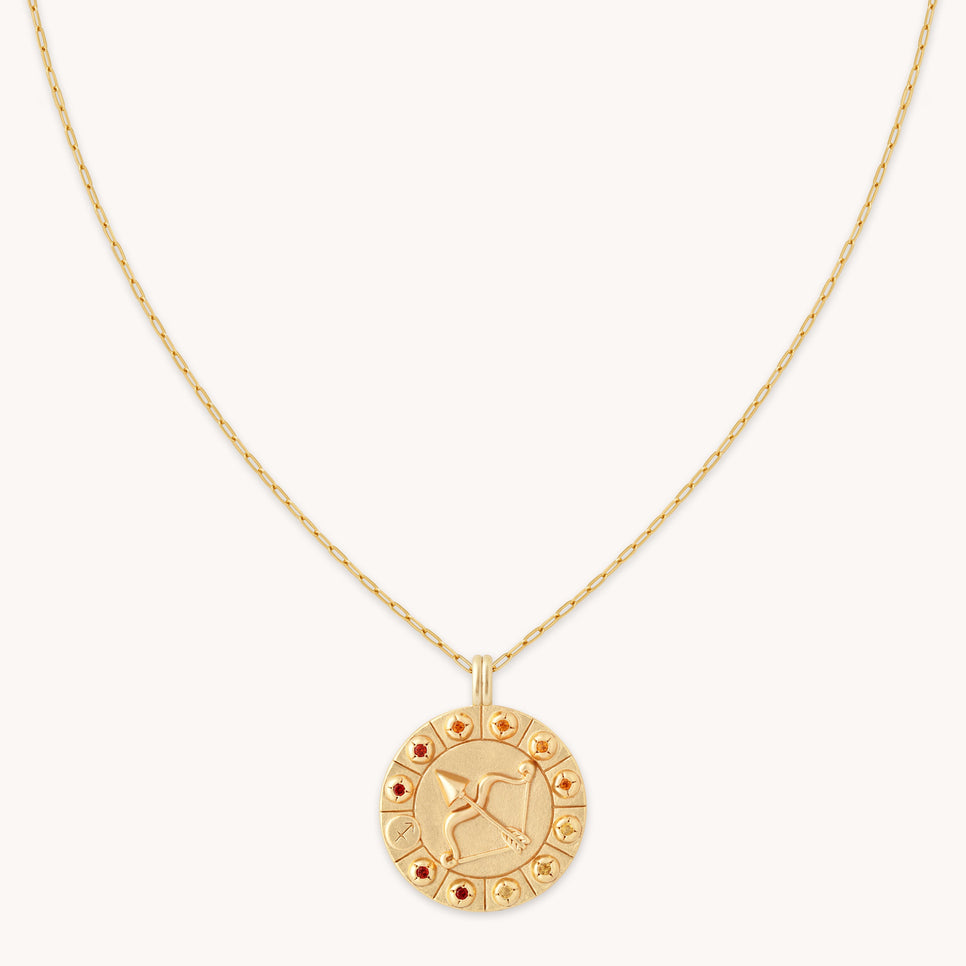 Sagittarius Bold Zodiac Pendant Necklace in Gold
