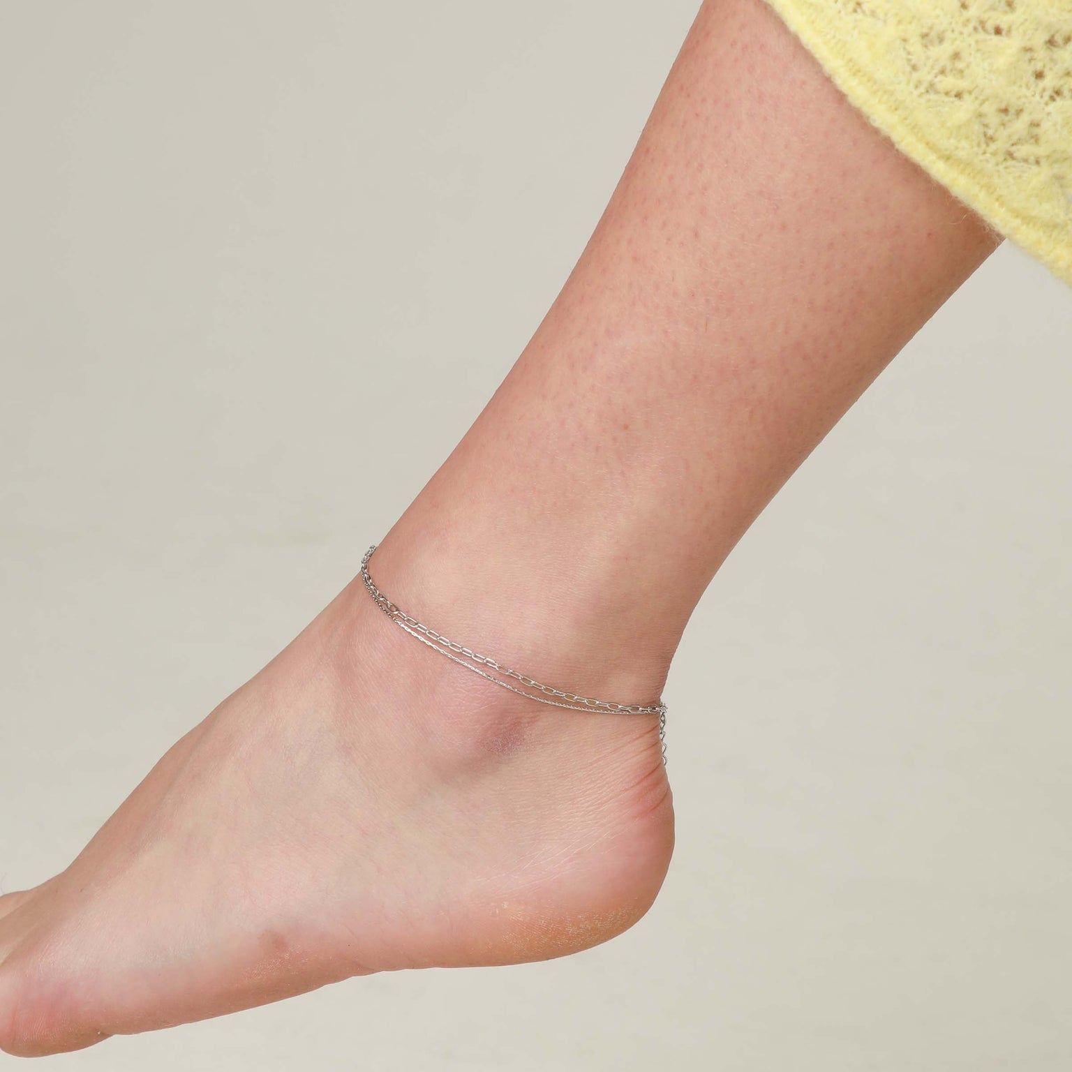 Duo Chain Anklet in Silver worn