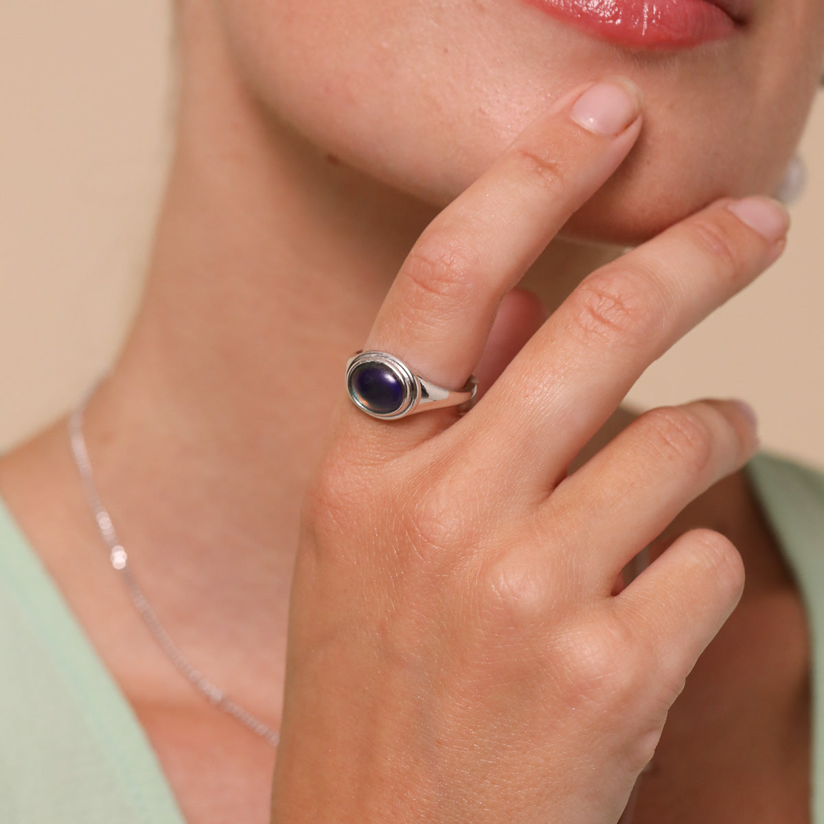 Mood Ring in Silver worn