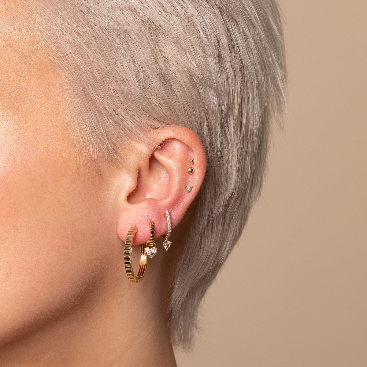 Heart Gem Drop Piercing Hoop in Solid Gold