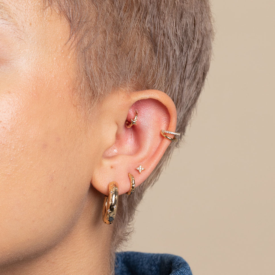 Cosmic Star Rook Hoop in Solid Gold