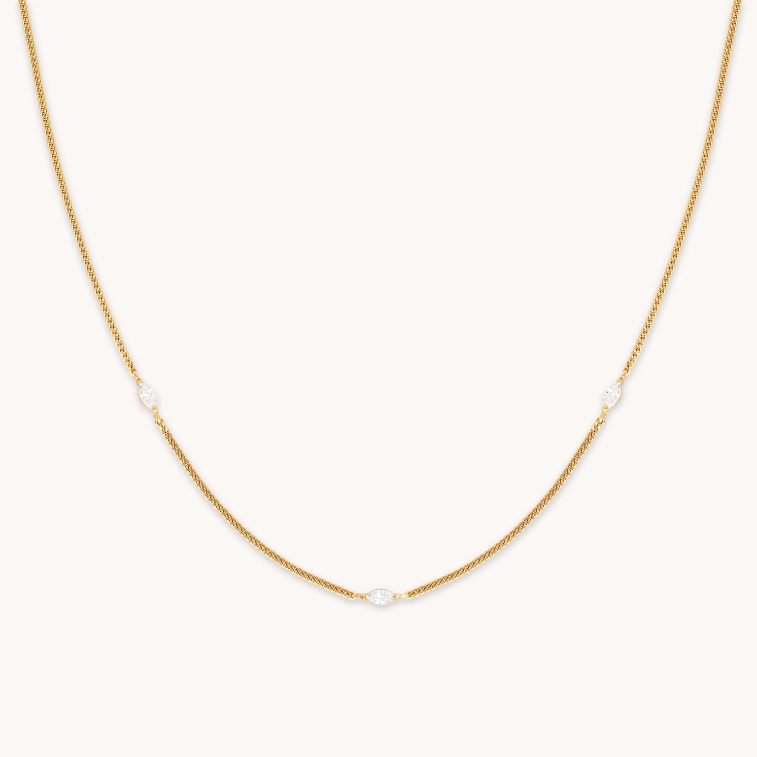 Station Navette Crystal Necklace in Gold