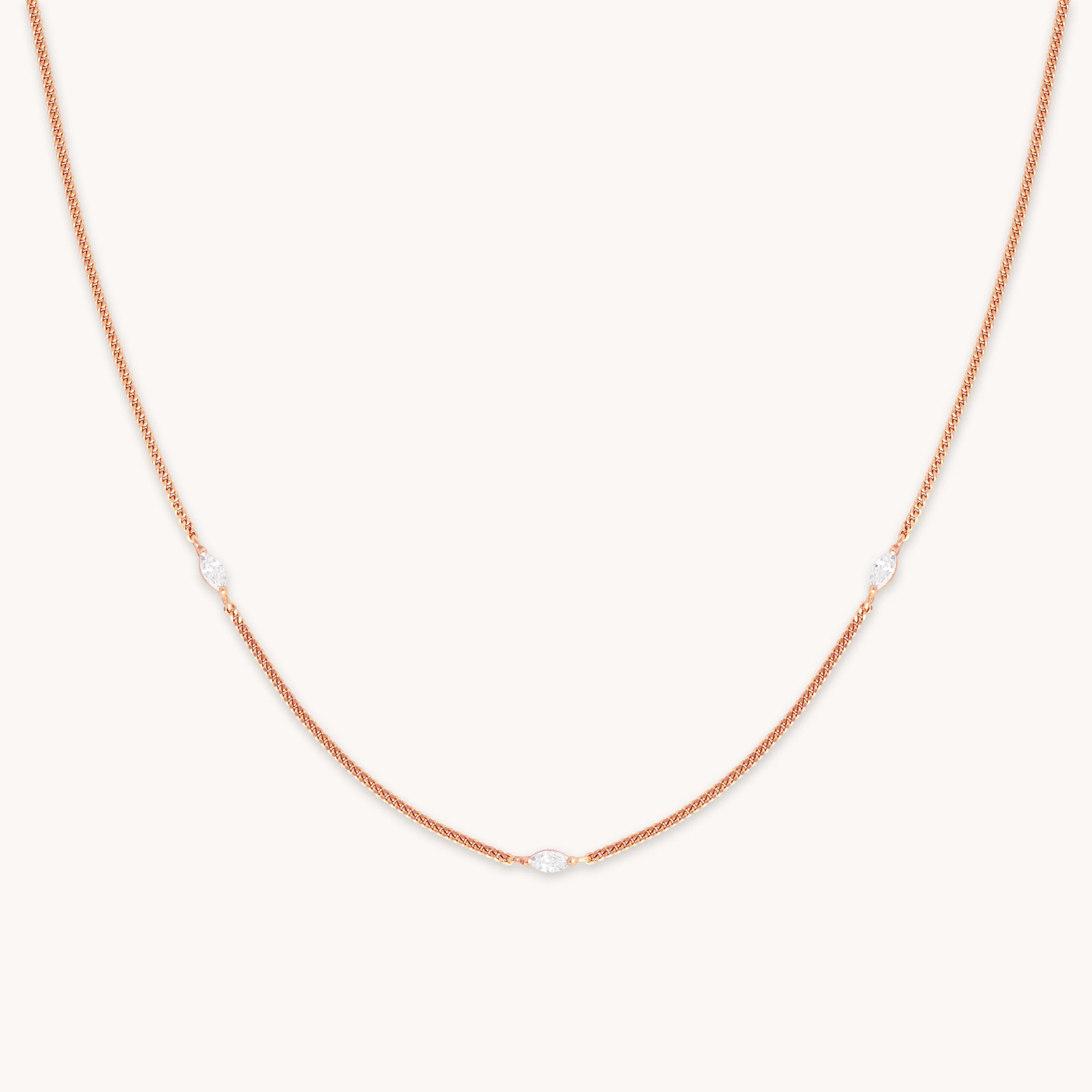 Station Navette Crystal Necklace in Rose Gold