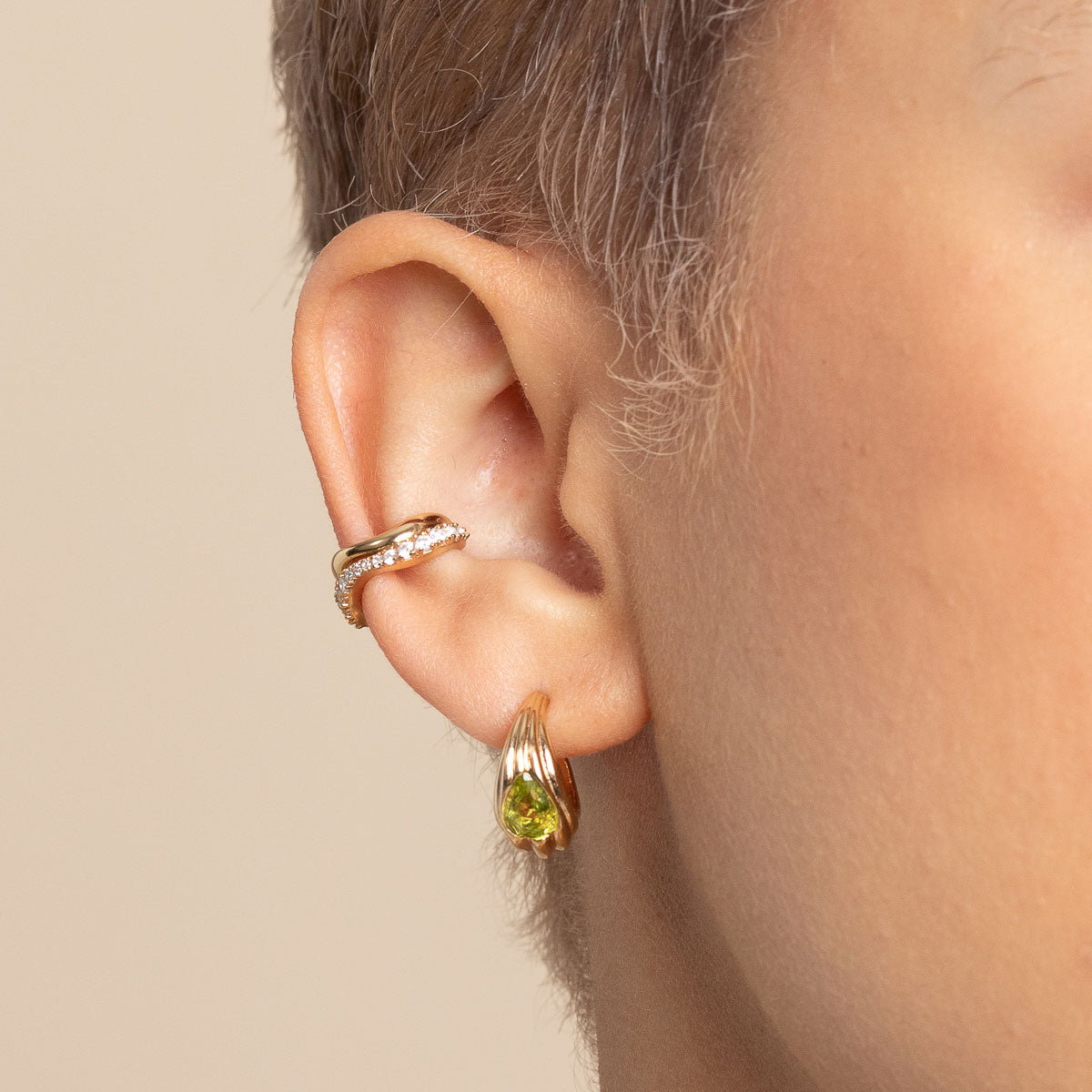 Olivine Wave Dome Hoops in Gold