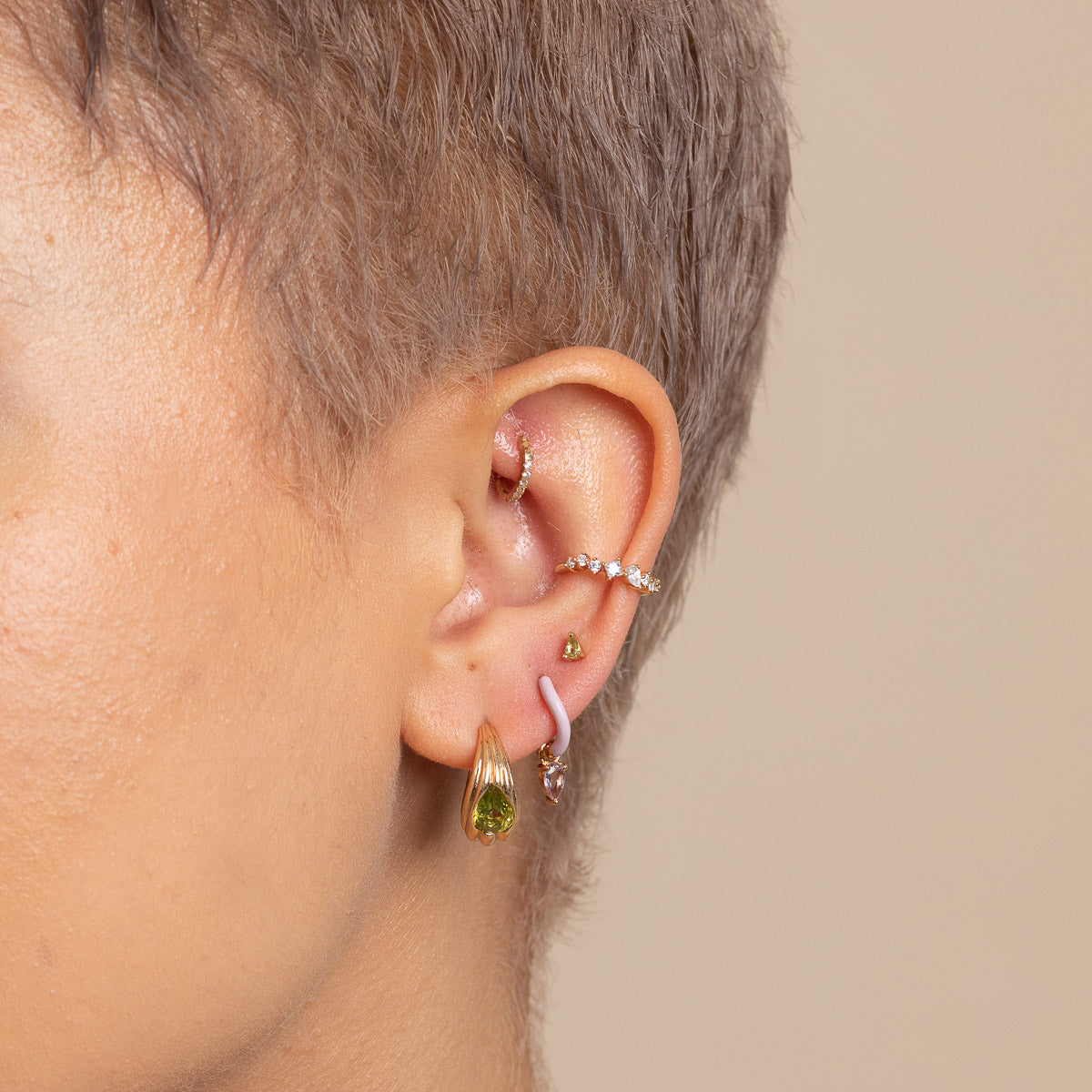 Olivine Wave Dome Hoops in Gold