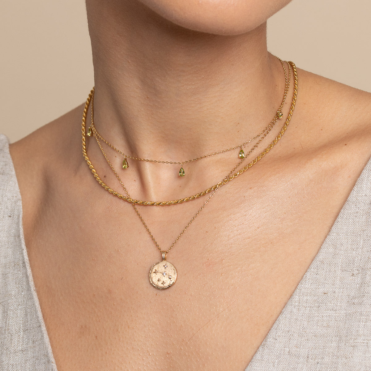 Olivine Charm Necklace in Gold