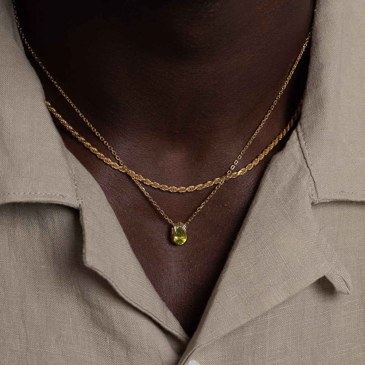 Olivine Pendant Necklace in Gold
