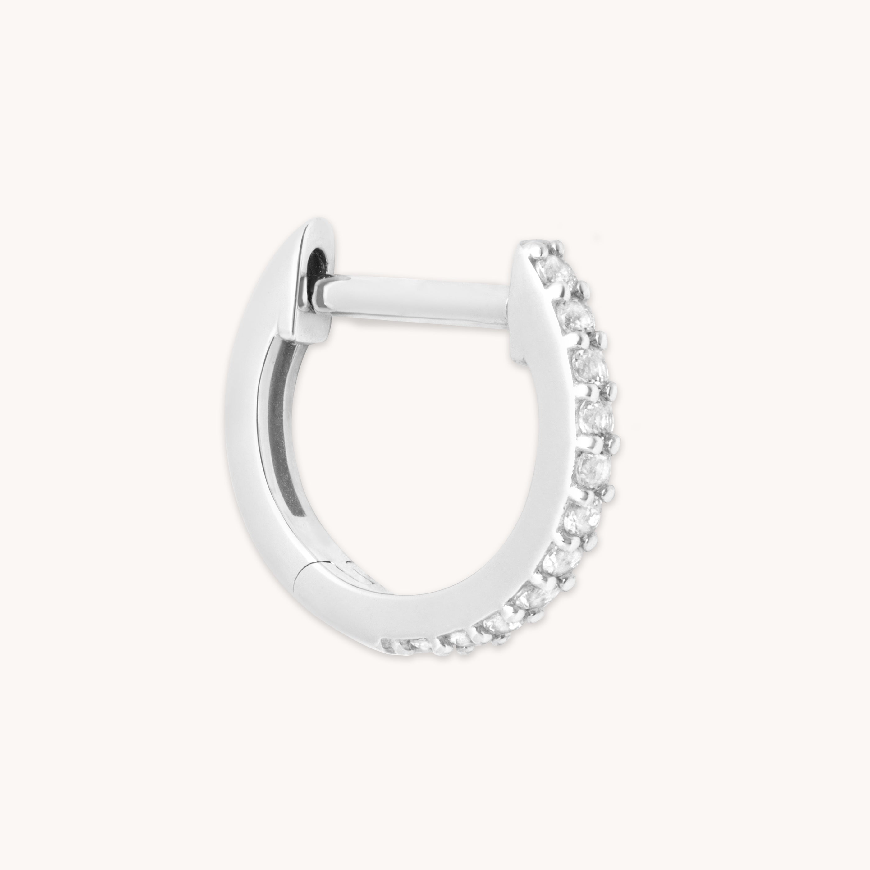 Gem Piercing Hoop in Solid White Gold