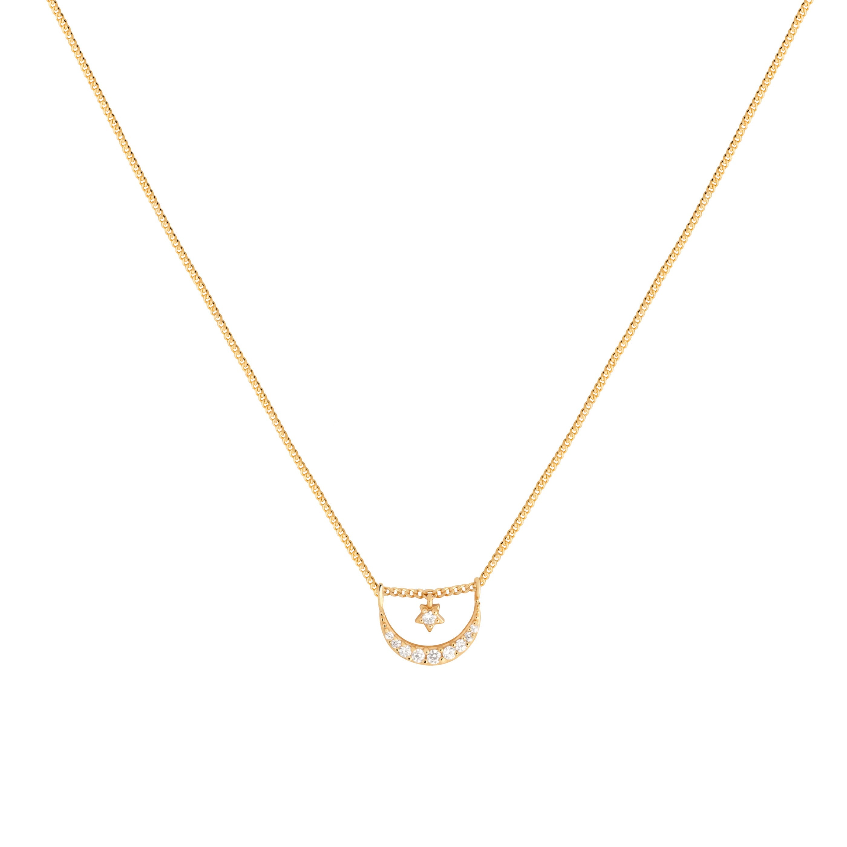 Moon & Star Pendant Necklace in Gold