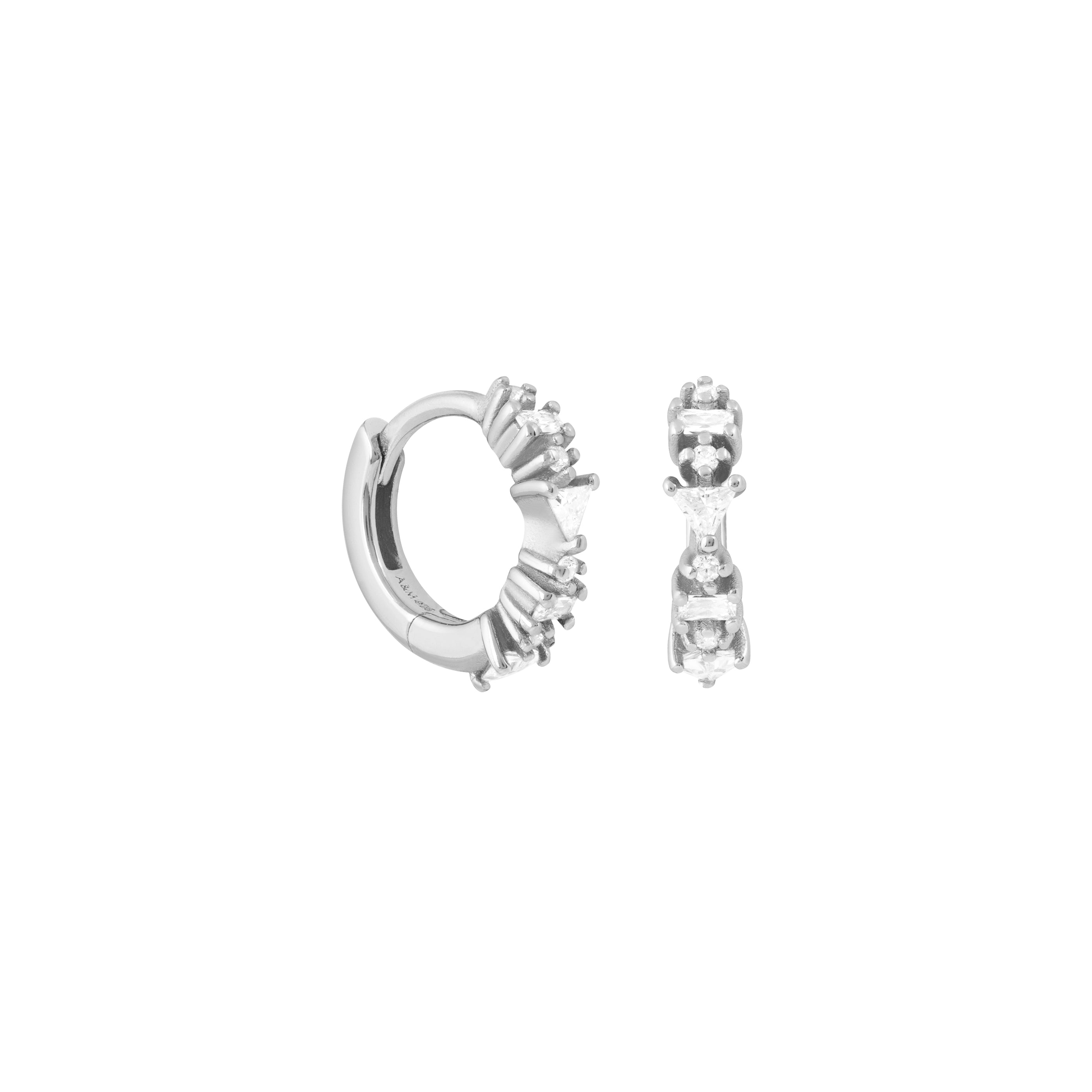 Trilliant Crystal Huggies in Silver