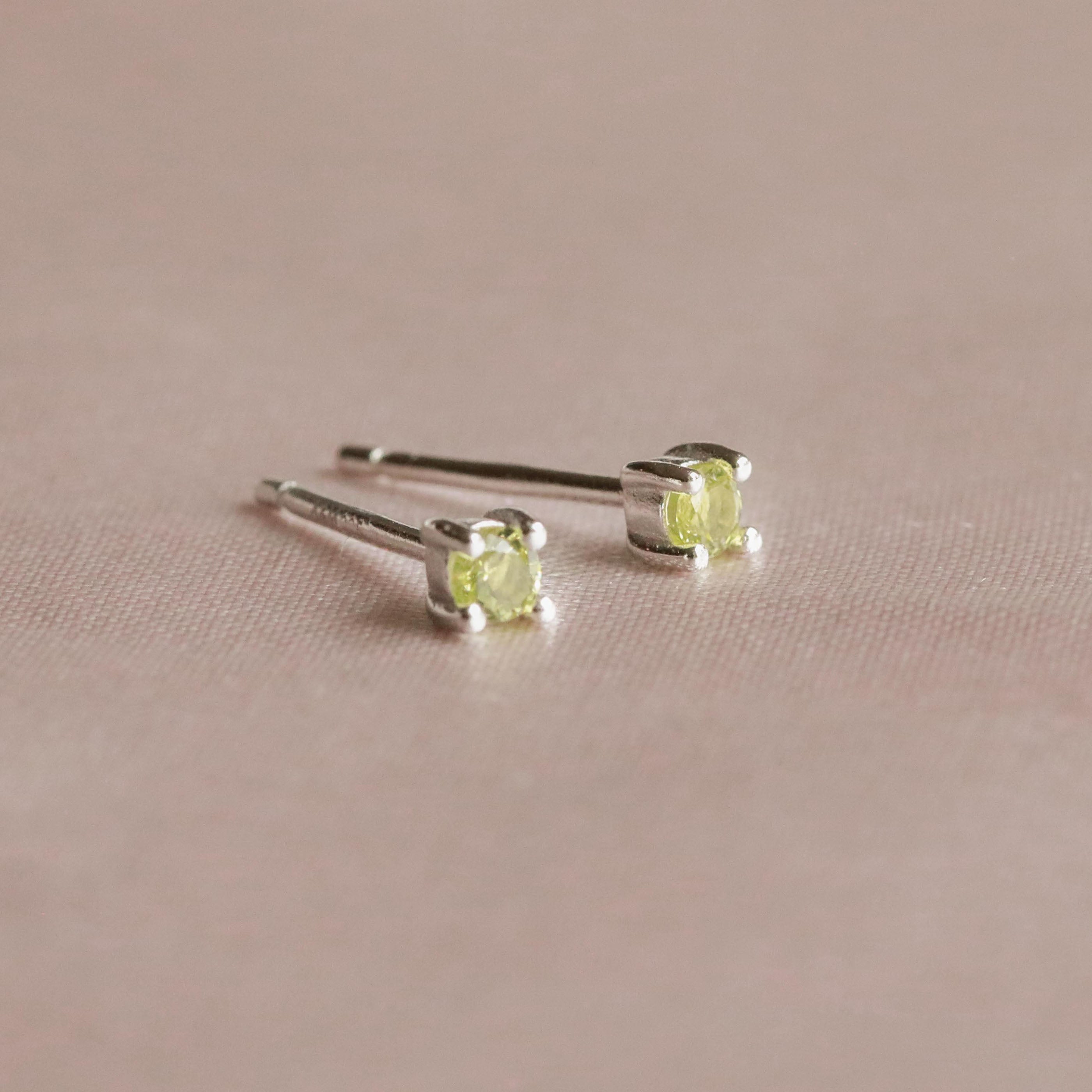 August Birthstone Stud Earrings in Silver with Peridot CZ