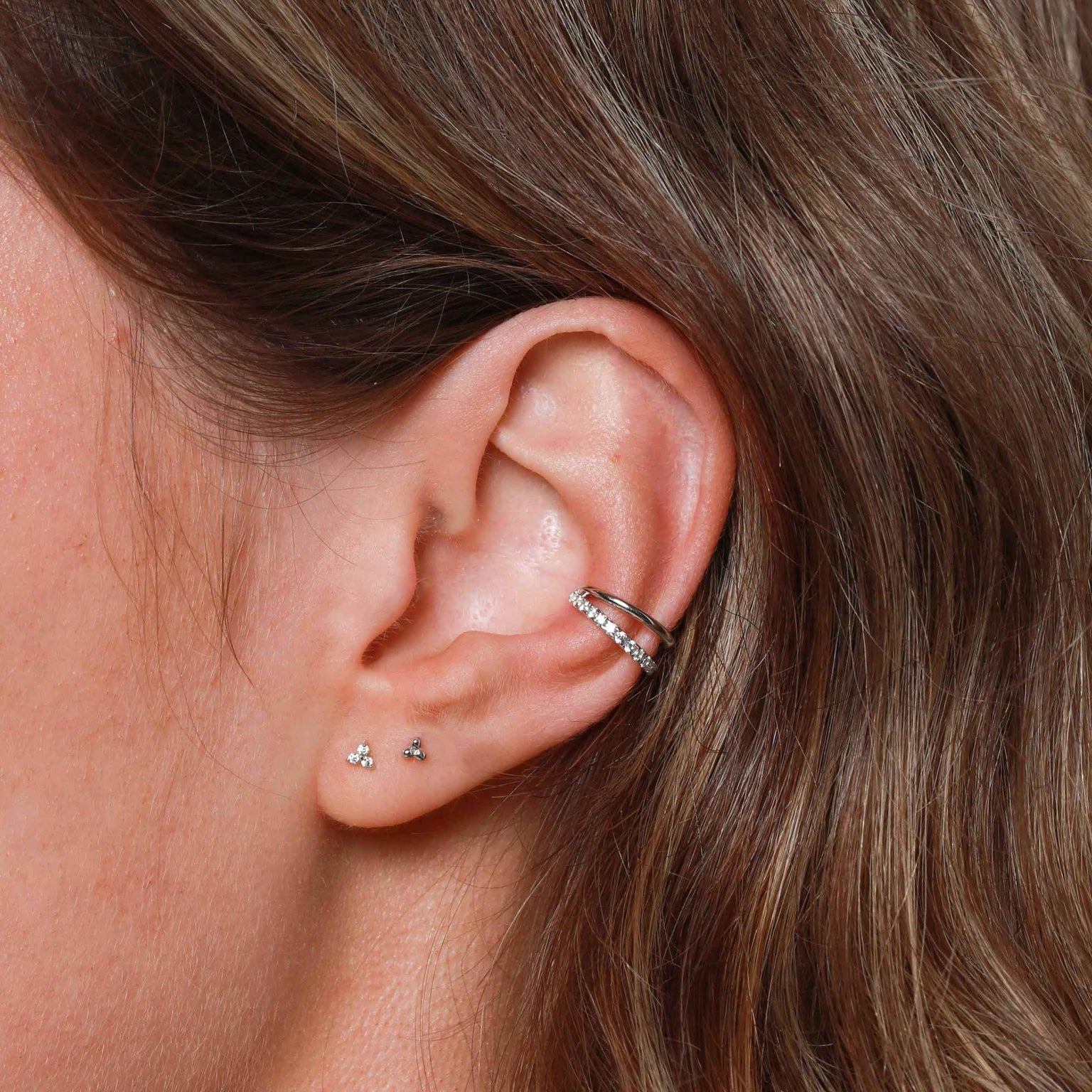 Trinity Stud Earrings in Solid White Gold