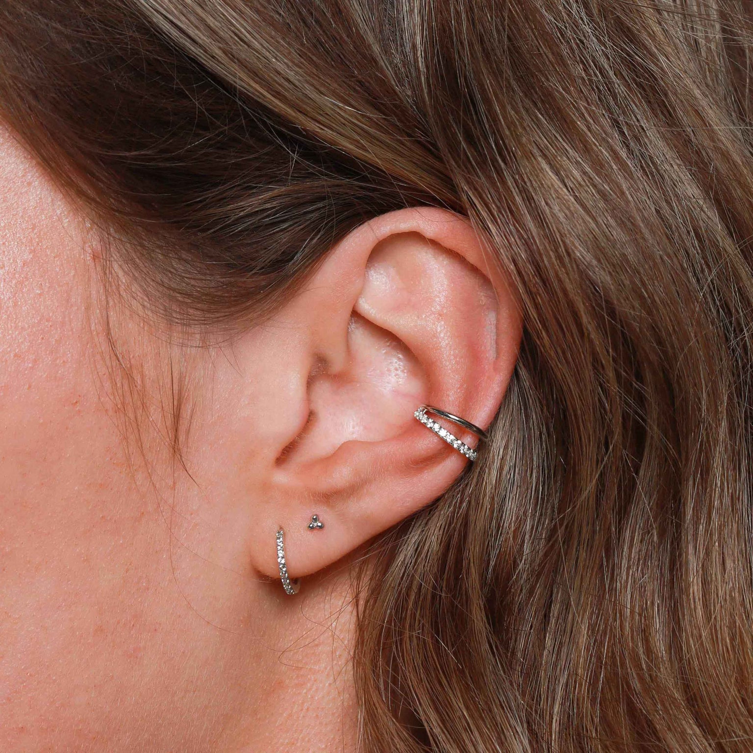 Trinity Stud Earrings in Solid White Gold