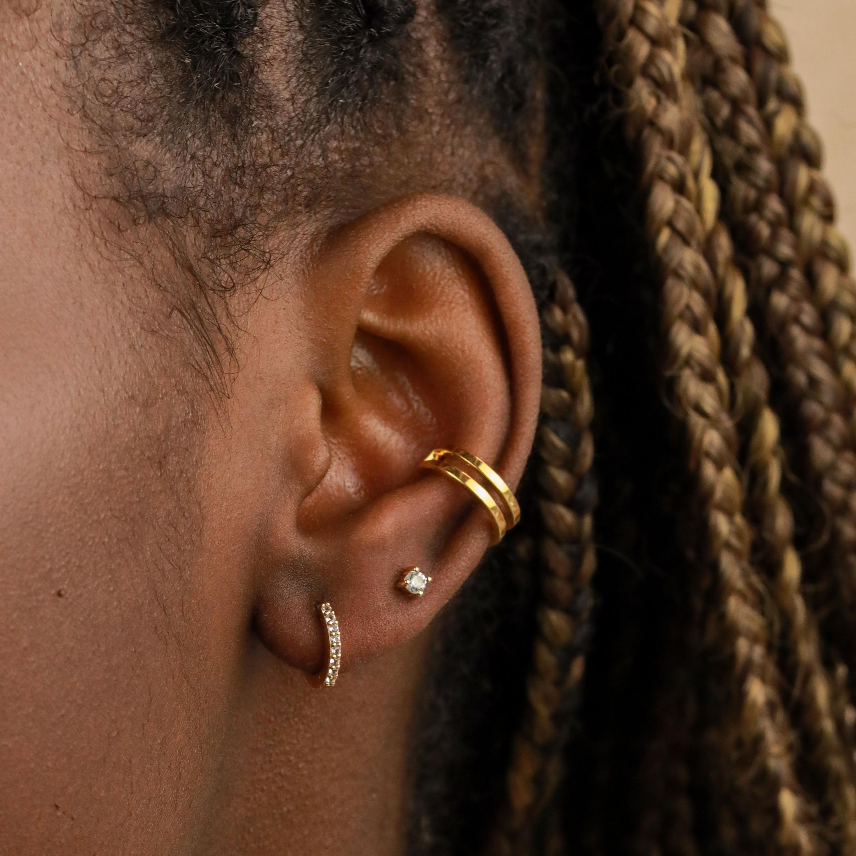 March Birthstone Stud Earrings in Gold with Aquamarine CZ