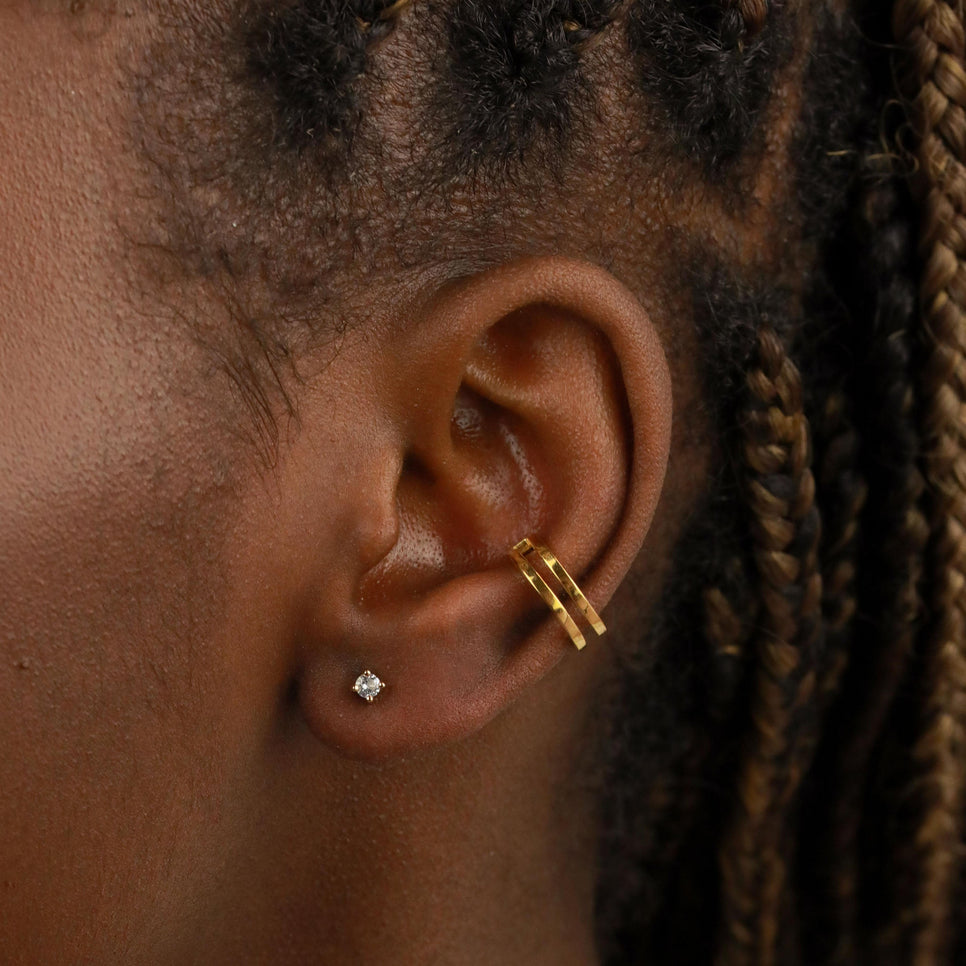 March Birthstone Stud Earrings in Gold with Aquamarine CZ