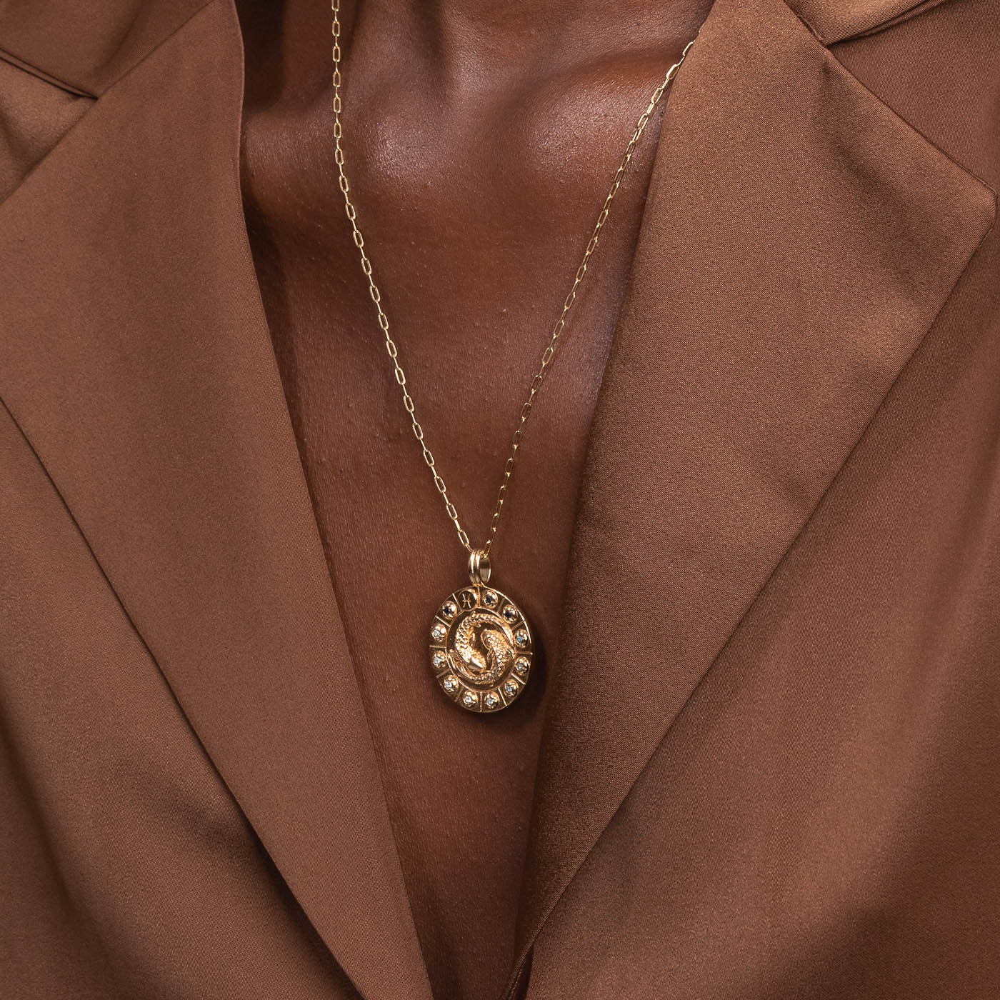 Pisces Bold Zodiac Pendant Necklace in Gold worn